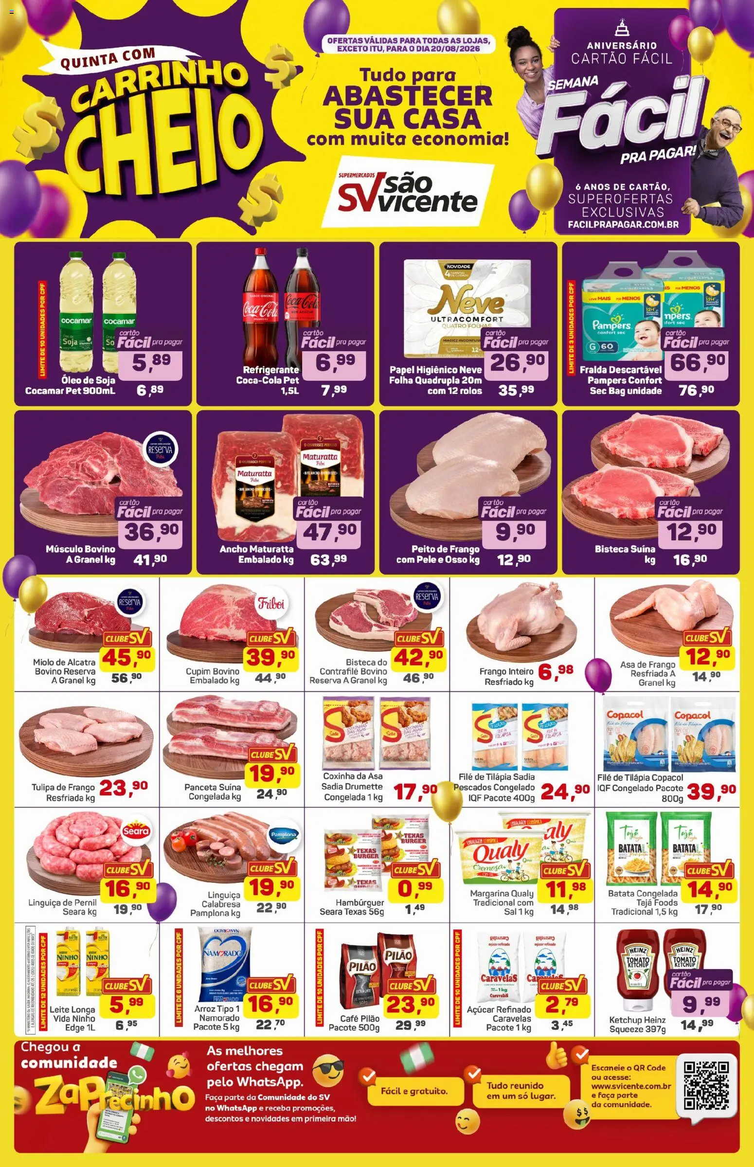 Supermercados São Vicente Folheto - válido de 20/08/2026 | Página: 1 | Produtos: Leite, Óleo, Soja, Margarina
