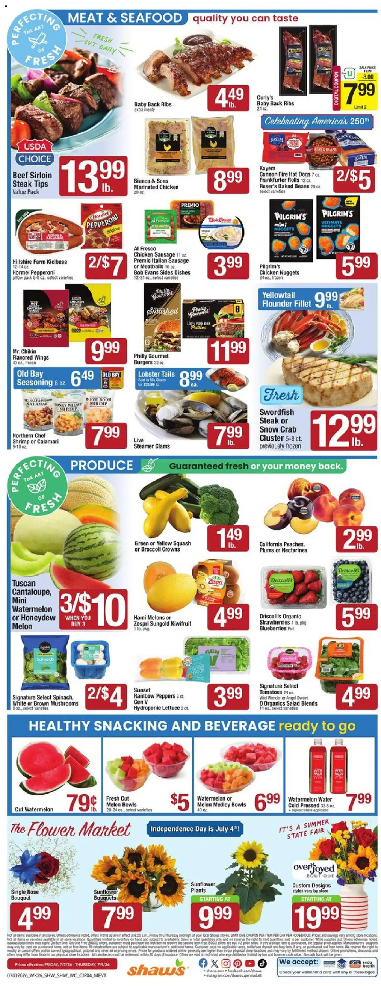Shaw's Weekly Ad - VT - valid from 07/03/2026 | Page: 4 | Products: Lettuce, Peppers, Mushrooms, Hot Dogs