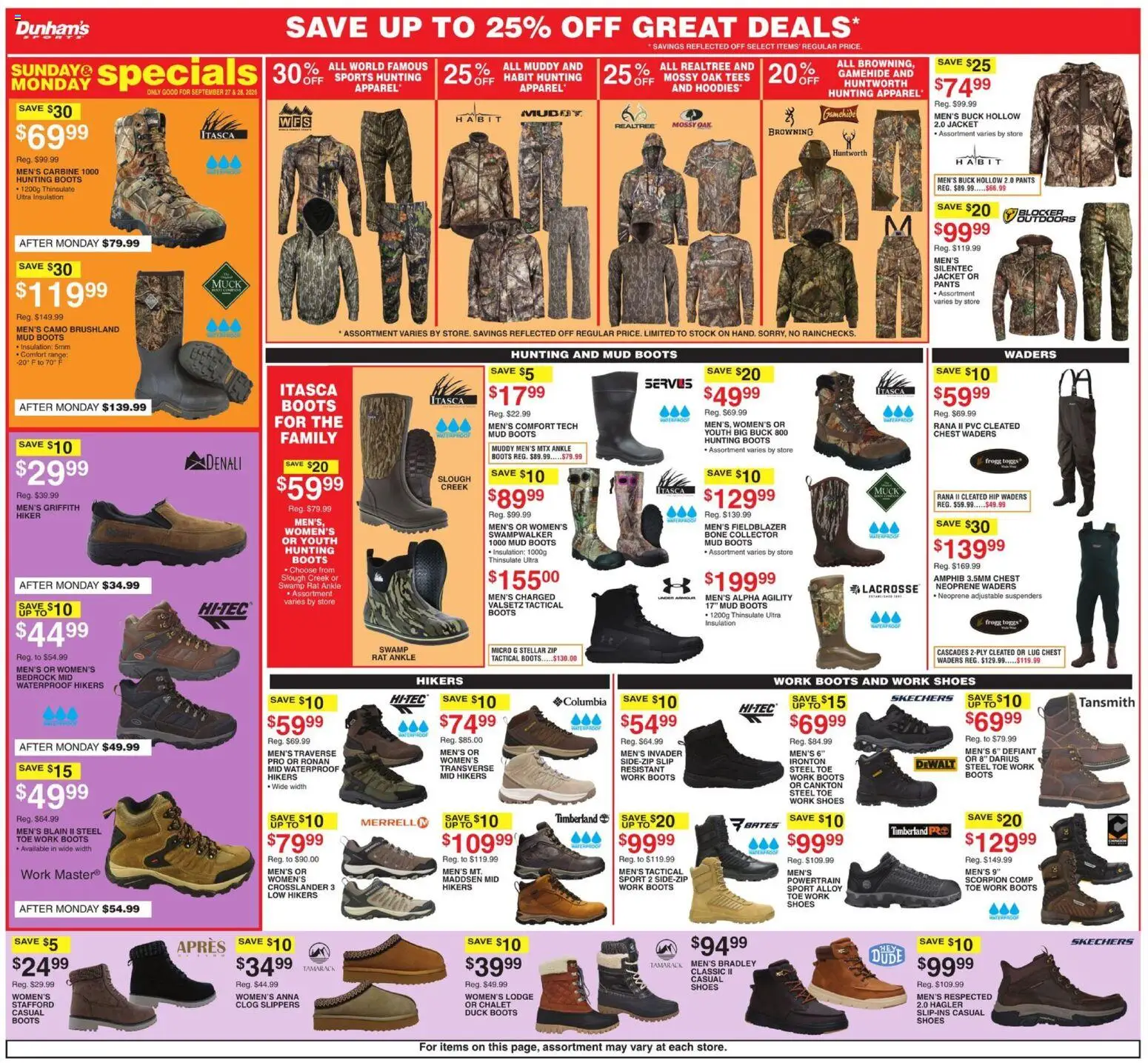 Dunham's Sports Weekly Ad - valid from 09/26/2026 | Page: 7 | Products: Jacket, Pants, Boots, Slippers