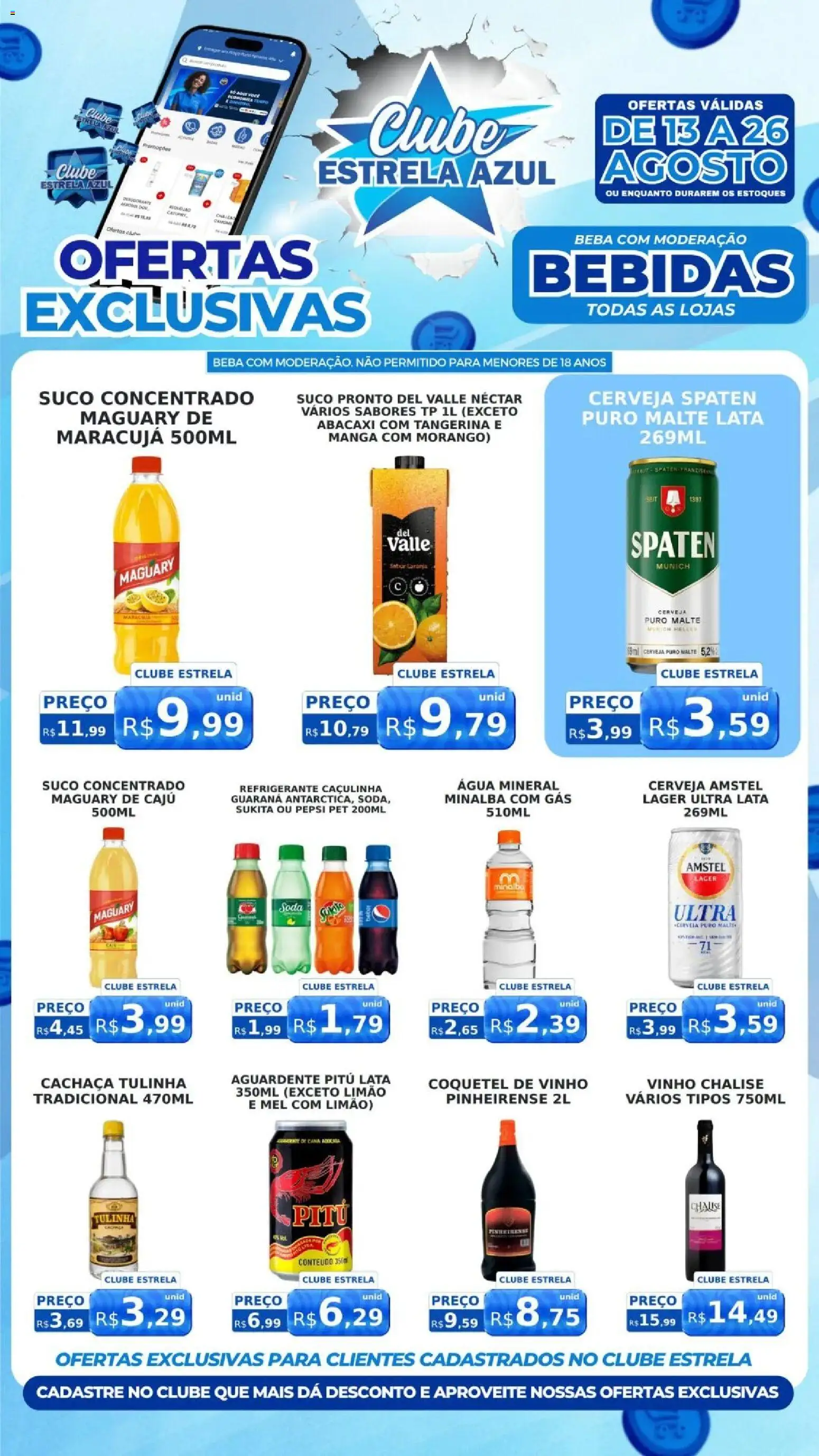 Estrela Azul Folheto - válido de 13/08/2026 | Página: 1 | Produtos: Guaraná, Cachaça, Água, Soda