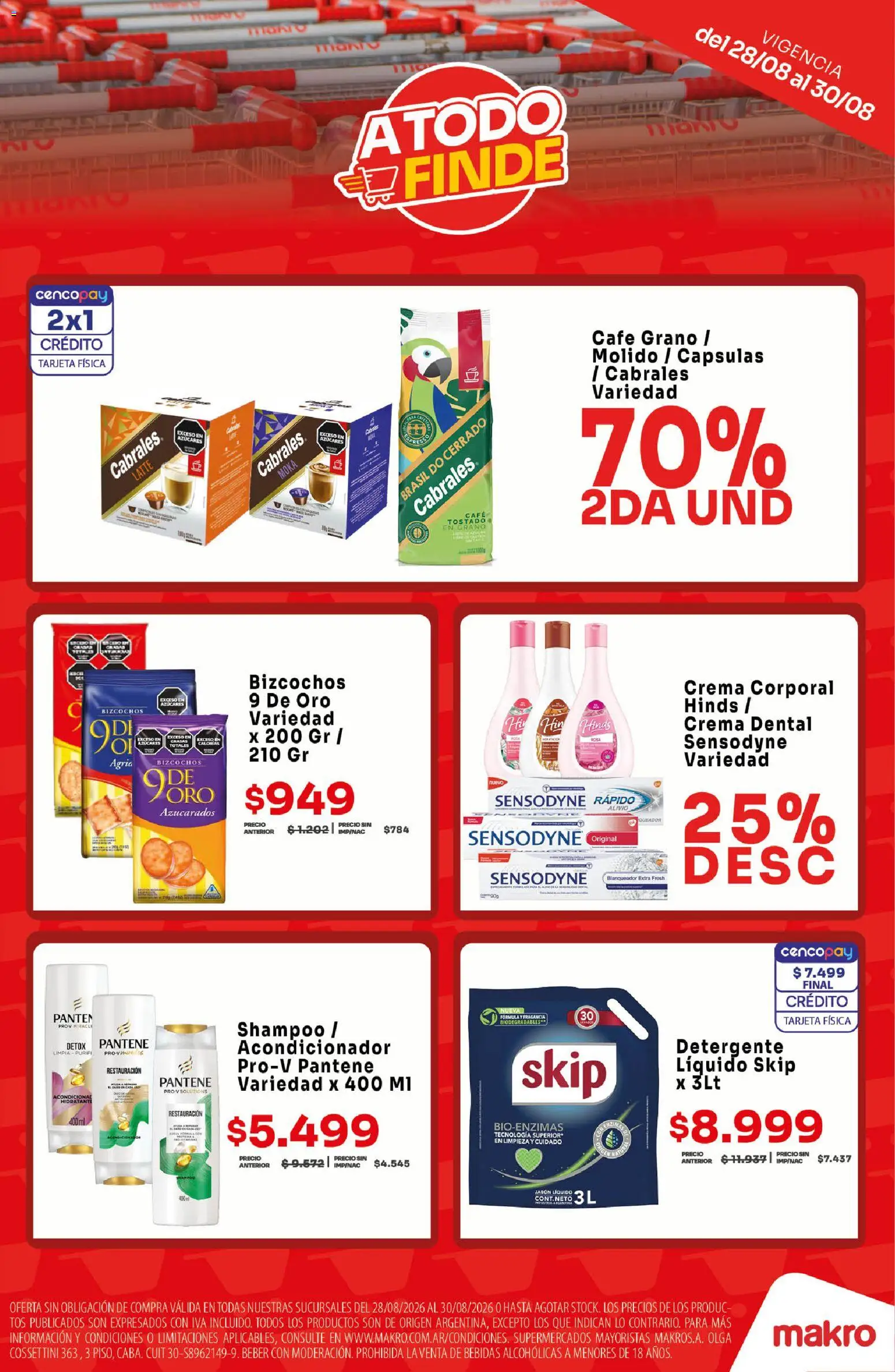 Makro ofertas │ válido desde el 28/08/2026 | Página: 3 | Productos: Bebidas, Acondicionador, Crema, Bizcochos