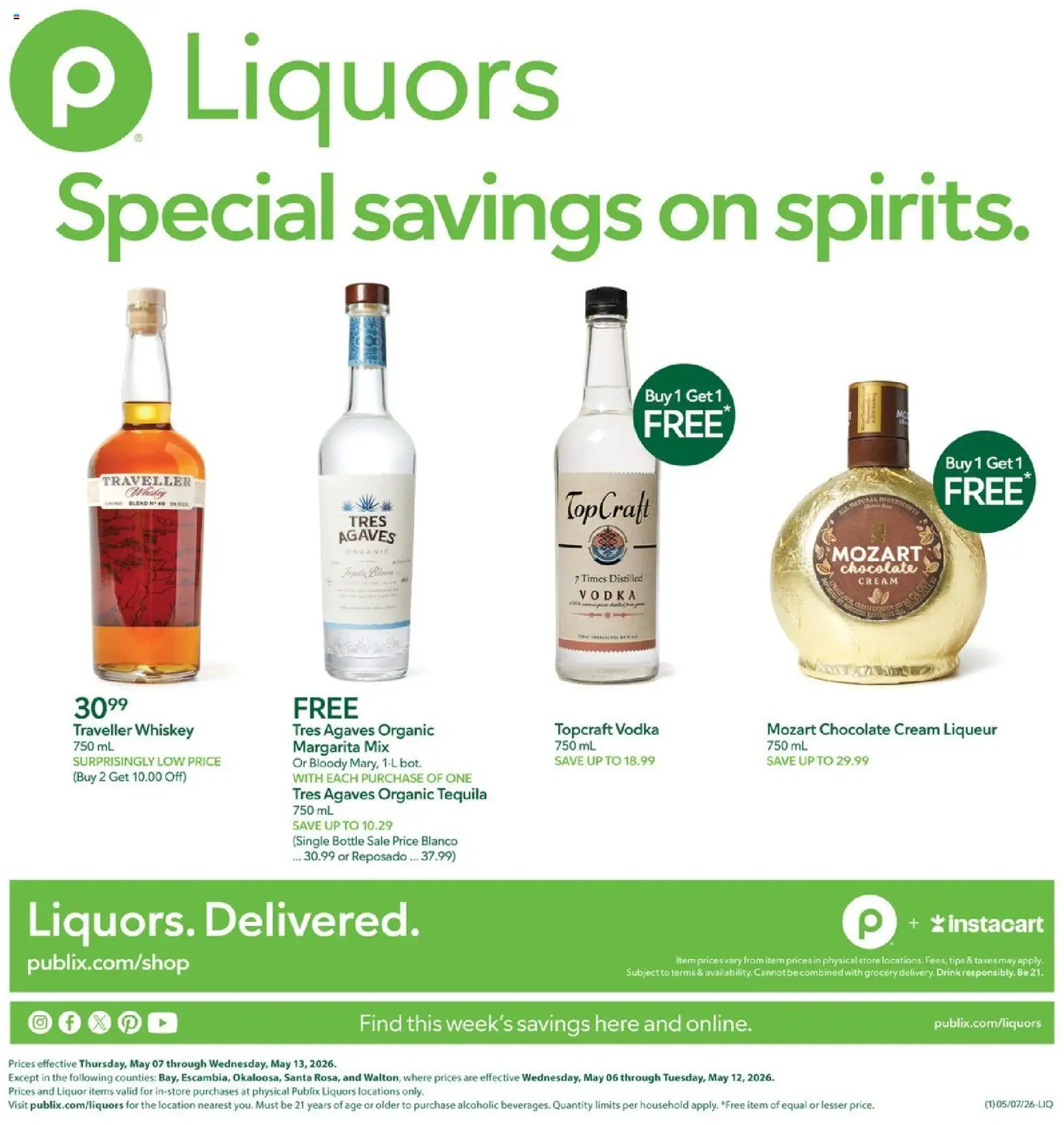 Publix Liquor - valid from 06.05.2026 | Page: 1 | Products: Chocolate, Cream, Vodka, Whiskey