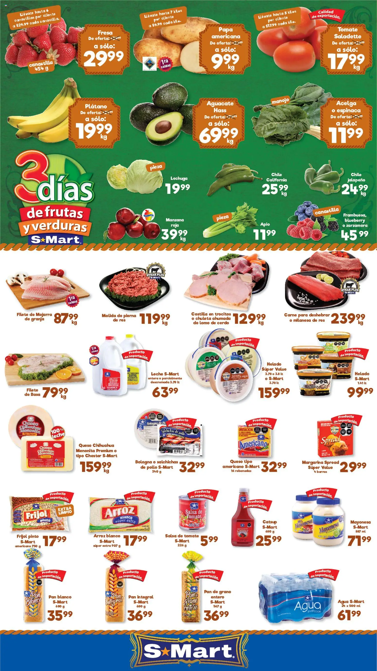 Nuevas ofertas de S-Mart válidas en toda la República Mexicana desde el 21/07/2026. ¡Encuentra las mejores ofertas en S-Mart folleto Juárez! | Página: 1 | Productos: Fresa, Milanesa, Agua, Res