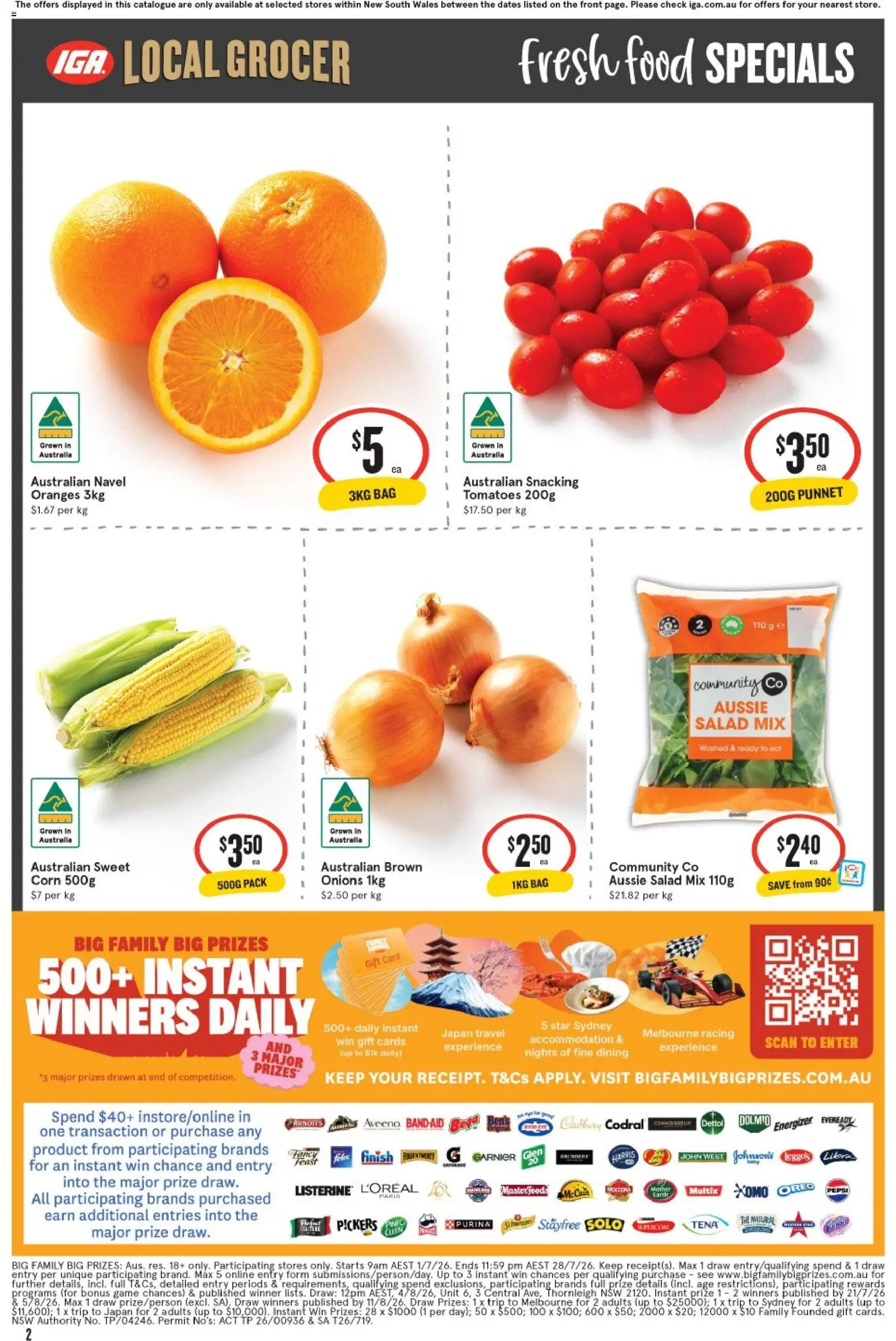 IGA catalogue - valid from 22/07/2026 | Page: 2 | Products: Oranges, Tomatoes, Onions, Game