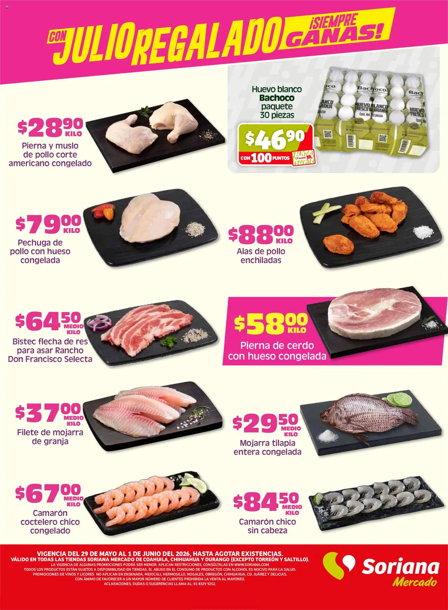 Nuevas ofertas de Soriana válidas en toda la República Mexicana desde el 29.05.2026. ¡Encuentra las mejores ofertas en Soriana Fin de Semana Mercado: Coah, Chih y Dur! | Página: 2 | Productos: Pollo, Huevo, Cerdo, Res
