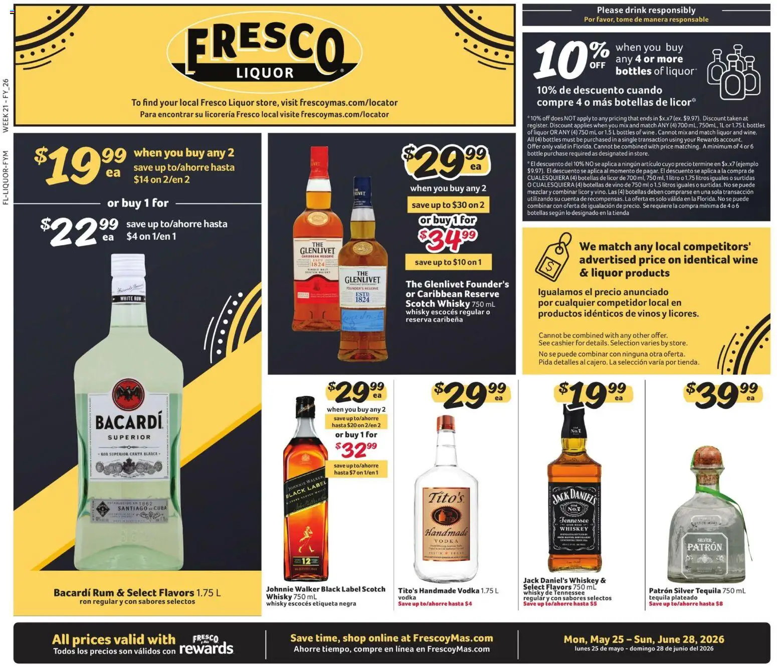Fresco y Más Alcohol Flyer - valid from 25.05.2026 | Page: 1 | Products: Wine, Vodka, Whiskey, Rod