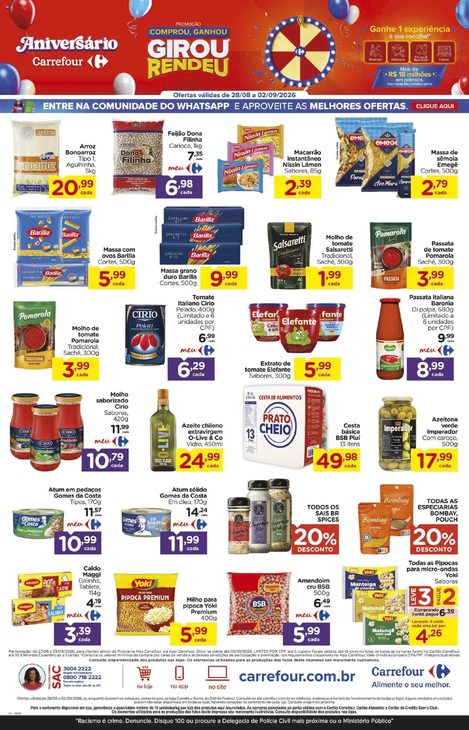Carrefour Bairro Folheto - válido de 28/08/2026 | Página: 2 | Produtos: Cesta, Barilla, Arroz, Milho