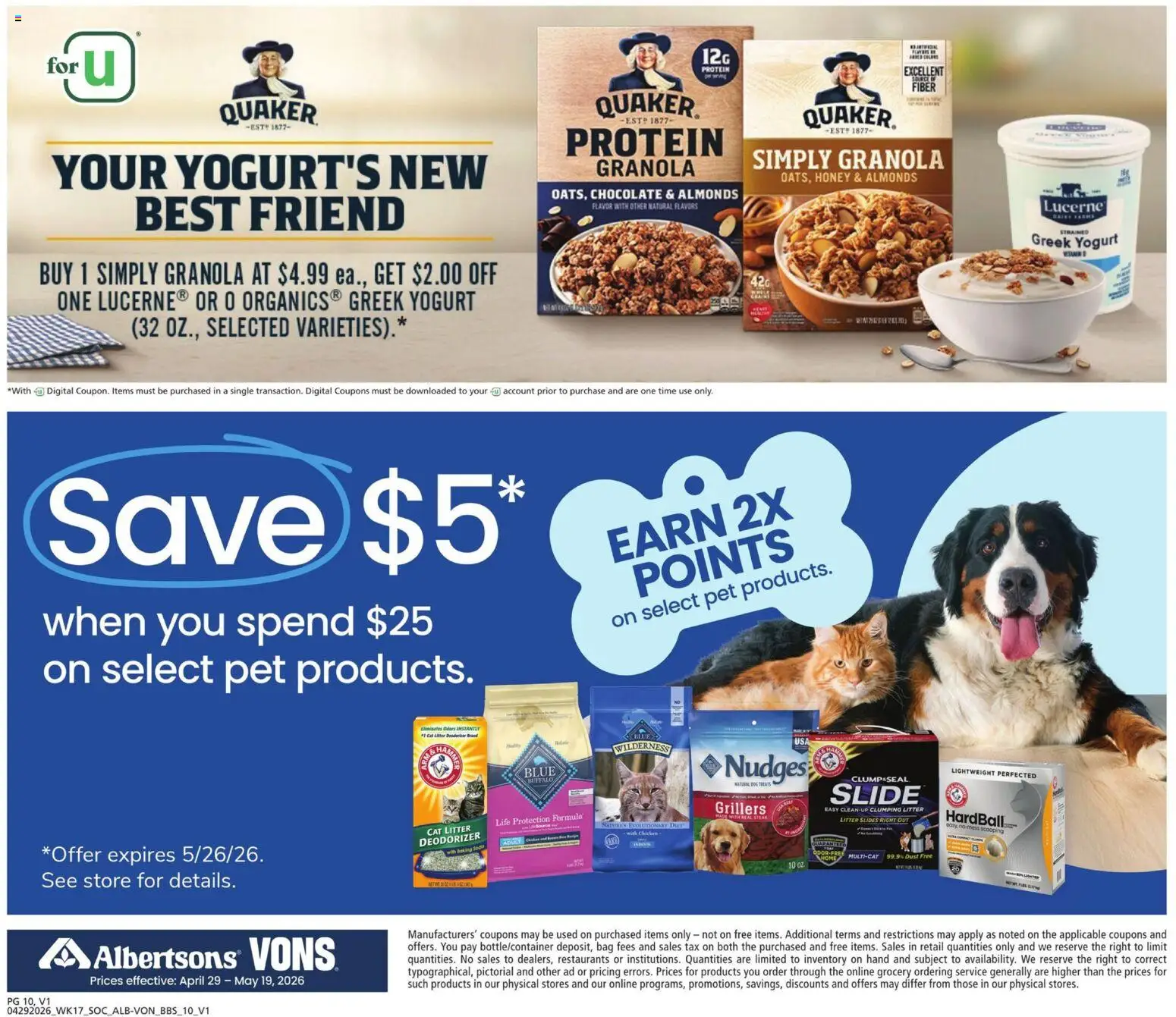 Vons Big Book of Savings - valid from 29.04.2026 | Page: 10 | Products: Cat Litter, Yogurt, Chocolate, Bag
