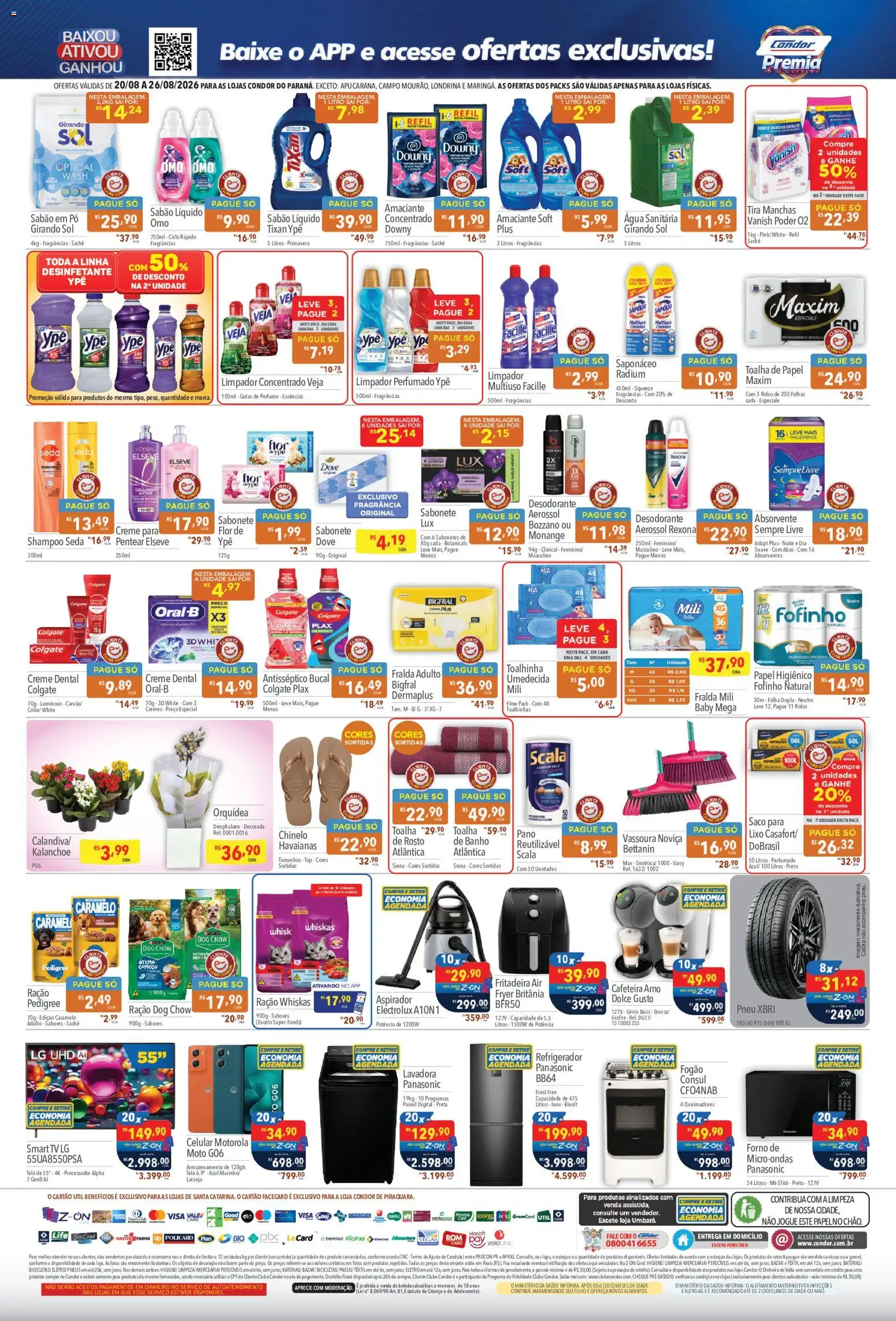 Supermercados Condor Folheto - válido de 20/08/2026 | Página: 4 | Produtos: Celular, Sabão, Água sanitária, Vassoura