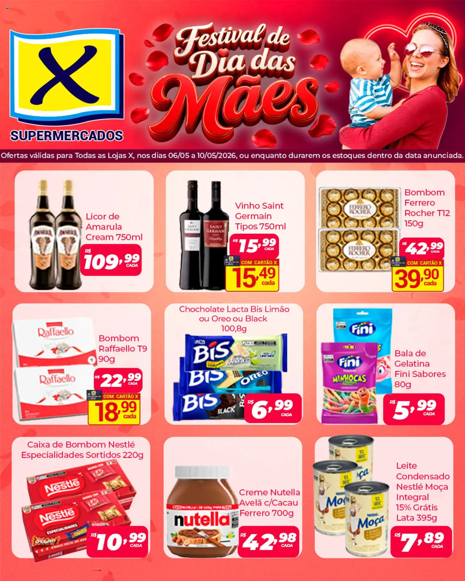 X Supermercados Folheto - válido de 06.05.2026 | Página: 1 | Produtos: Licor, Caixa de bombom, Bombom, Gelatina