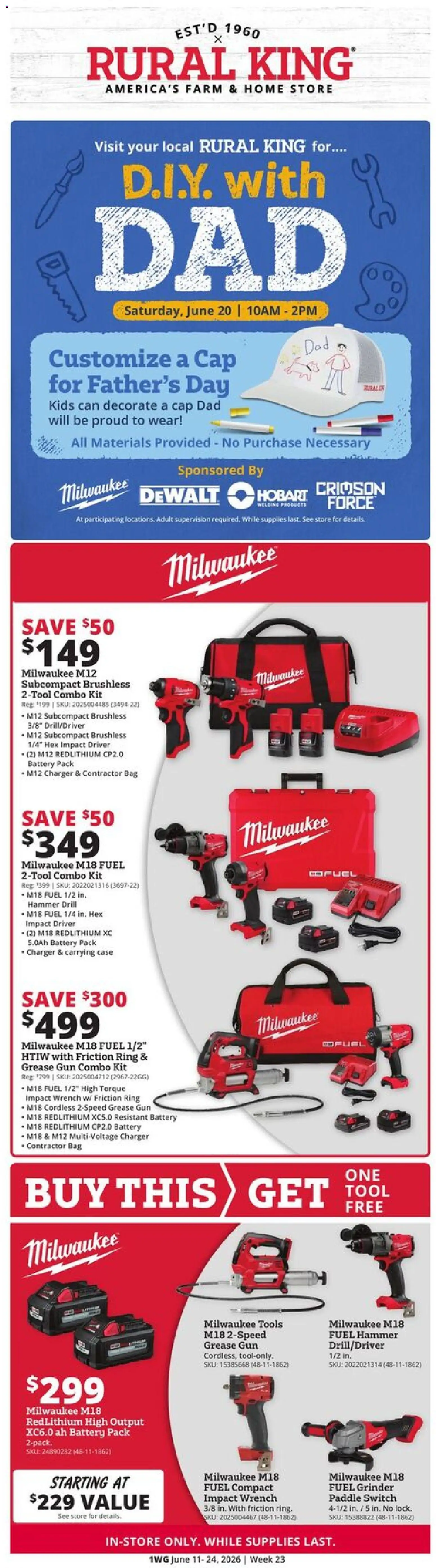 Rural King Weekly Ad - valid from 11.06.2026 | Page: 1 | Products: Switch, Cap, Gun, Grinder