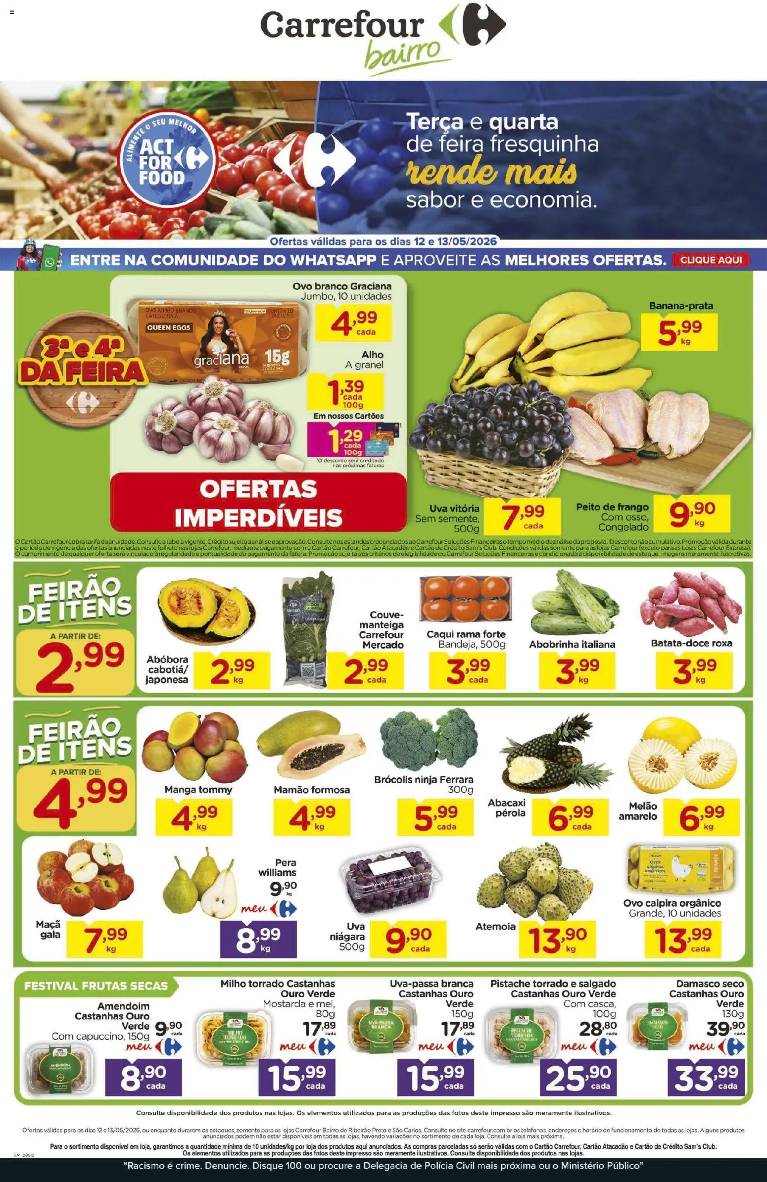 Carrefour Bairro Folheto - válido de 12.05.2026 | Página: 1 | Produtos: Damasco, Melão, Pistache, Mamão