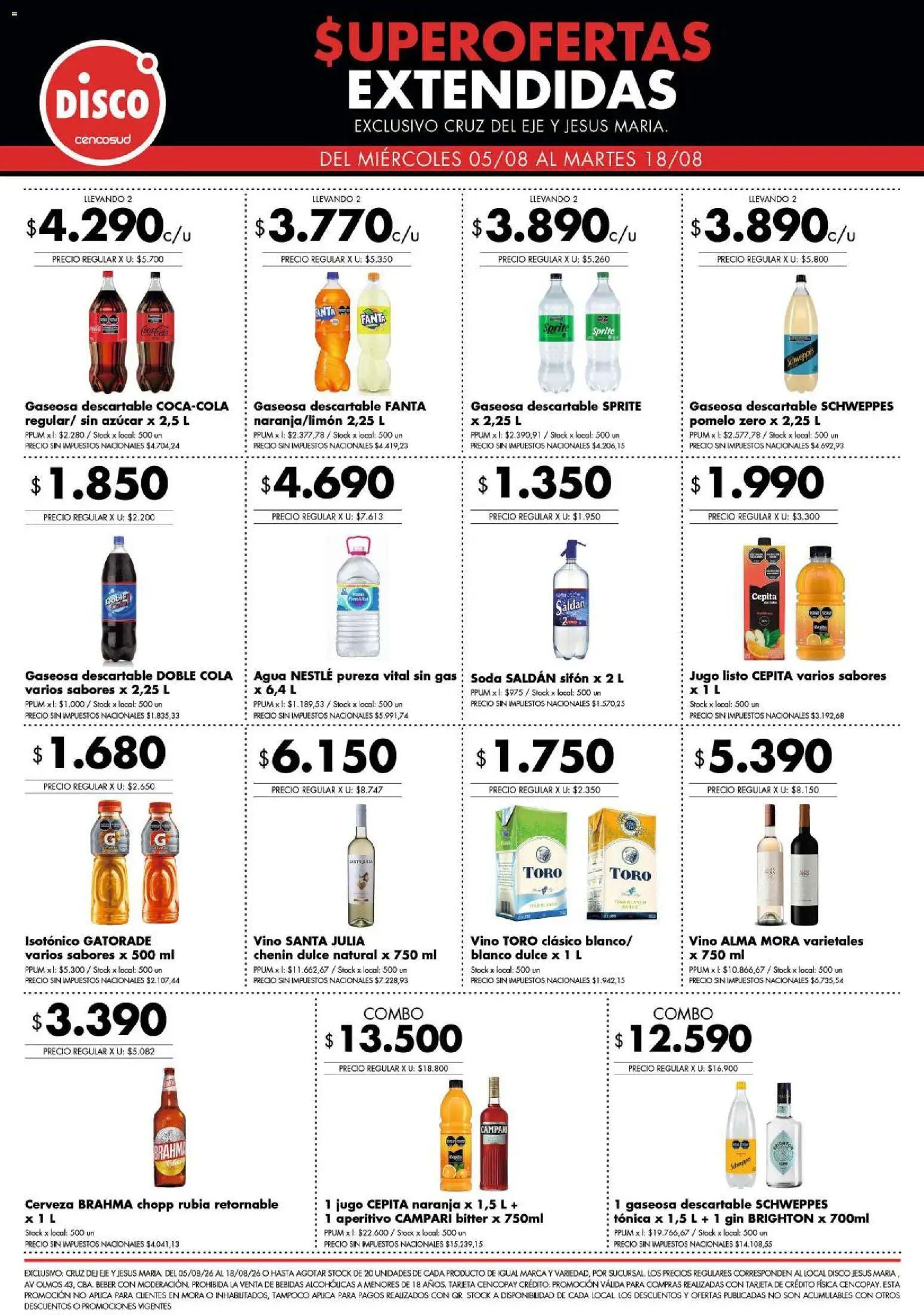 Disco - Superofertas extendidas - Cruz del Eje y Jesus Maria │ válido desde el 05/08/2026 | Página: 3 | Productos: Azucar, Gin, Gaseosa, Soda