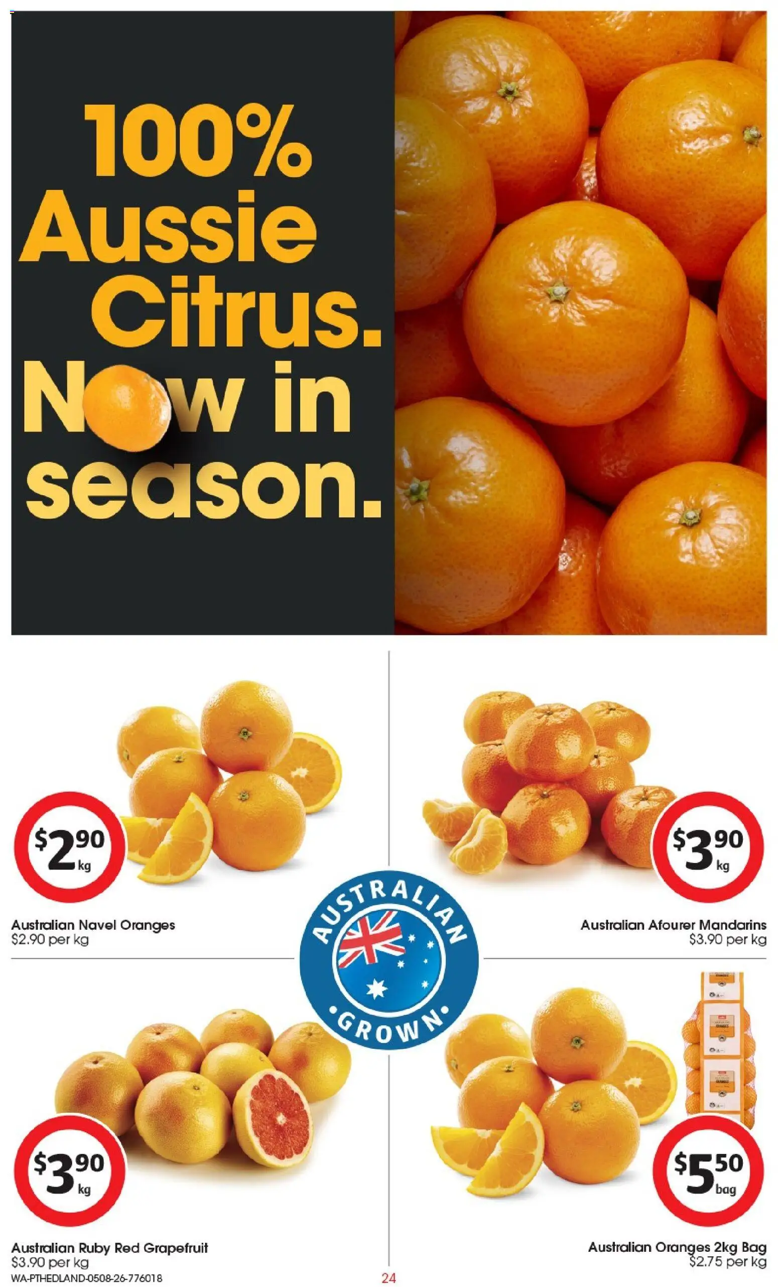 Coles catalogue - valid from 05/08/2026 | Page: 24 | Products: Oranges, Mandarins, Grapefruit, Bag