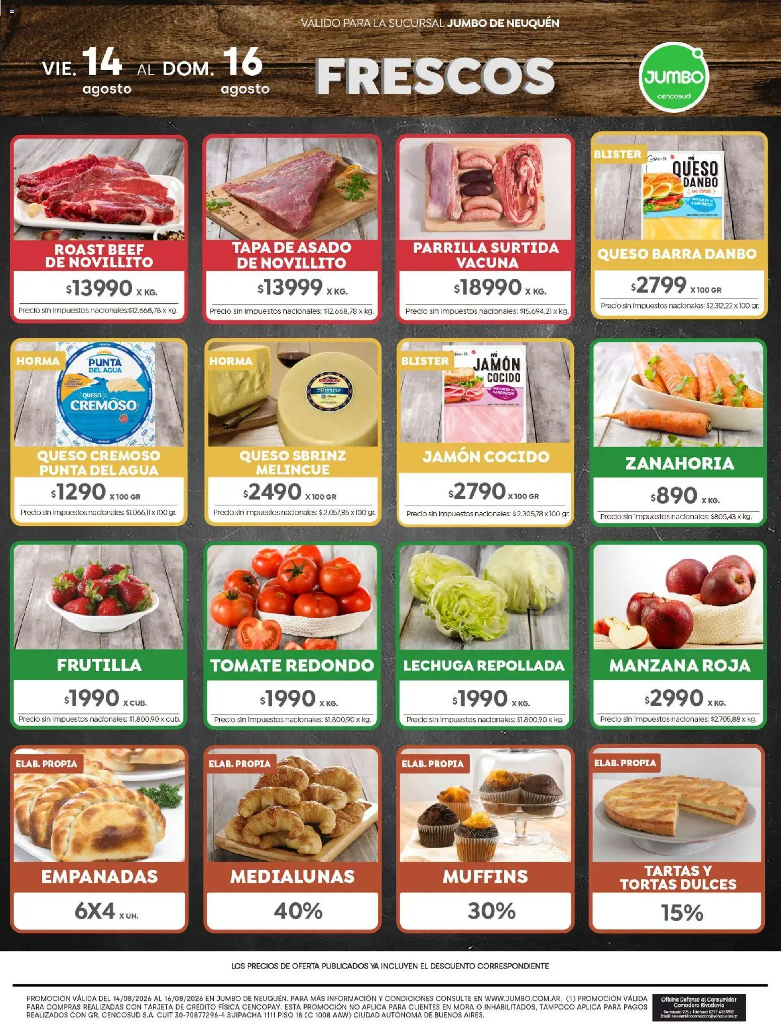 Jumbo - Ofertas | Neuquén │ válido desde el 13/08/2026 | Página: 8 | Productos: Parrilla, Dulces, Queso, Jamón