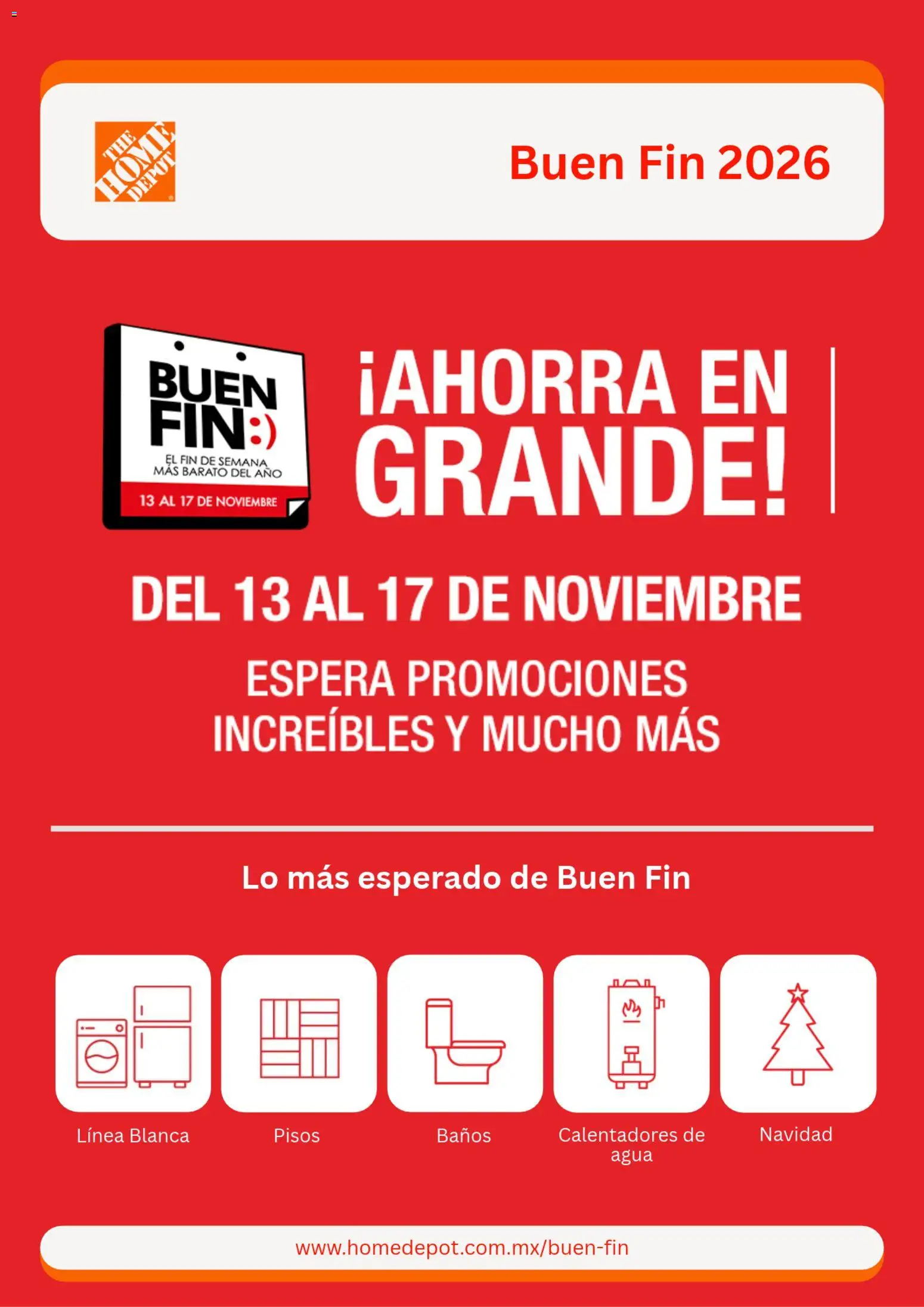 Nuevas ofertas de Home Depot válidas en toda la República Mexicana desde el 13/10/2026. ¡Encuentra las mejores ofertas en Home Depot Buen Fin aviso! | Página: 1