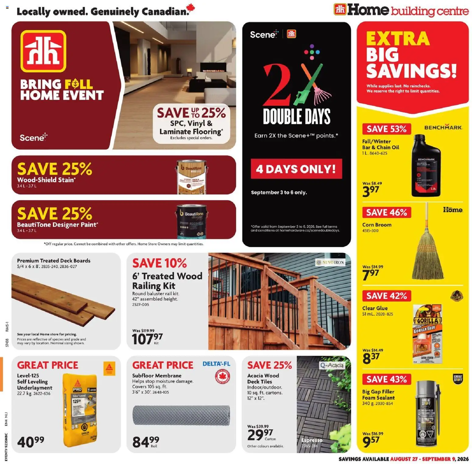 Home Hardware flyer valid from Aug 27, 2026 | Page: 1 | Products: Foam, Corn, Tiles, Oil