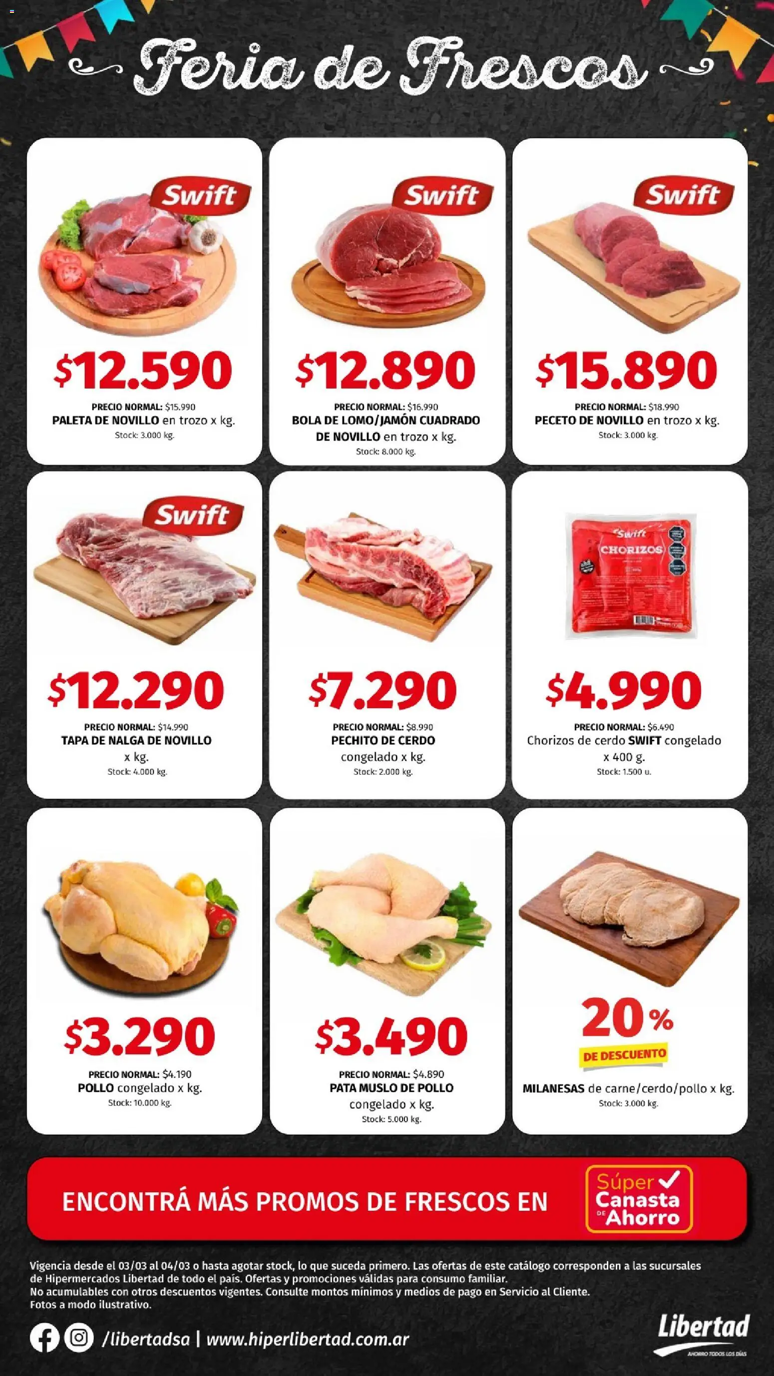 Hipermercado Libertad - Feria de Frescos  │ válido desde el 03/03/2026 | Página: 2 | Productos: Milanesas, Pollo, Cerdo, Canasta