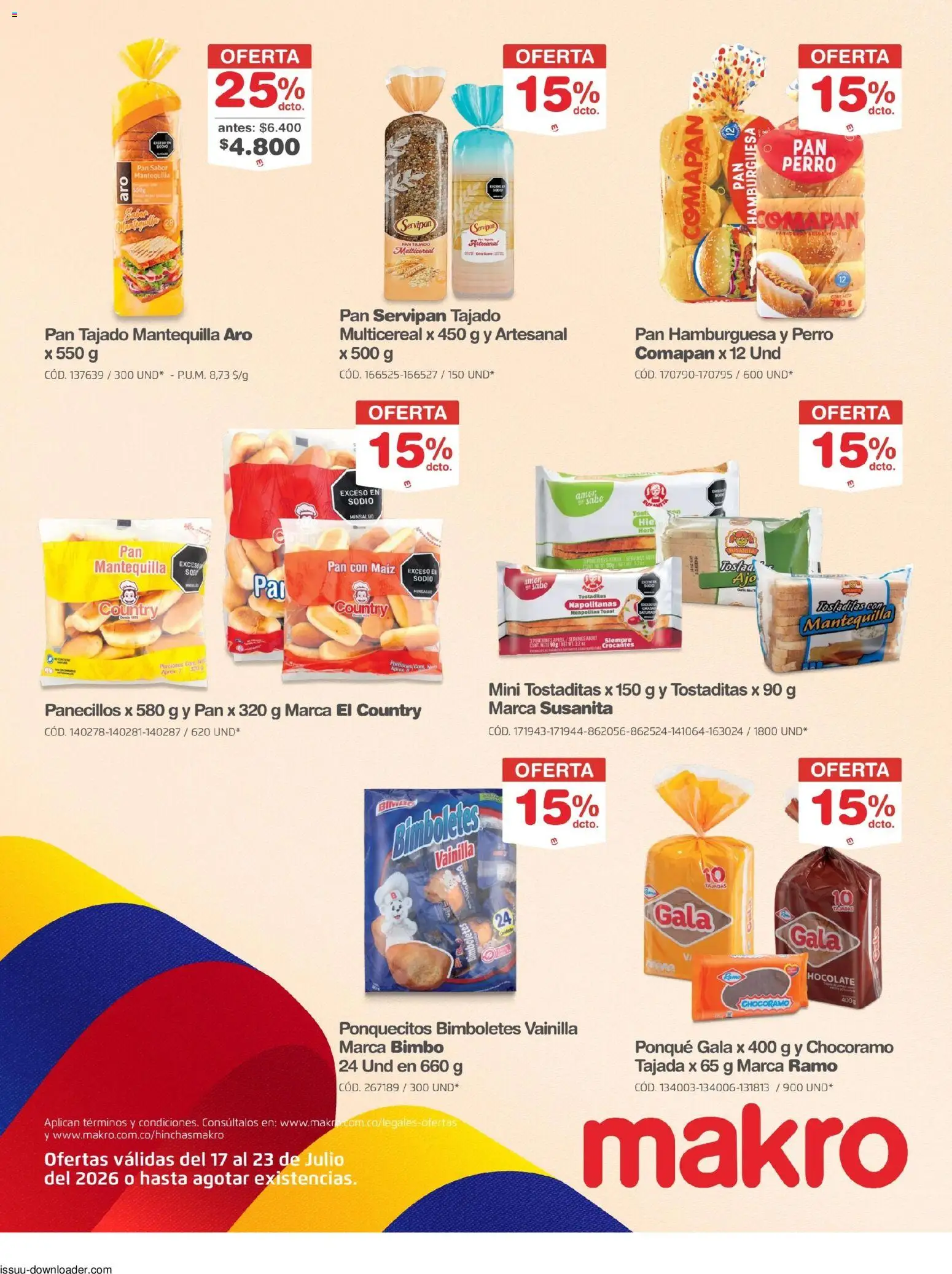 Makro revista - valida desde el 17/07/2026 | Página: 25 | Productos: Ponqué, Maiz, Mantequilla, Pan