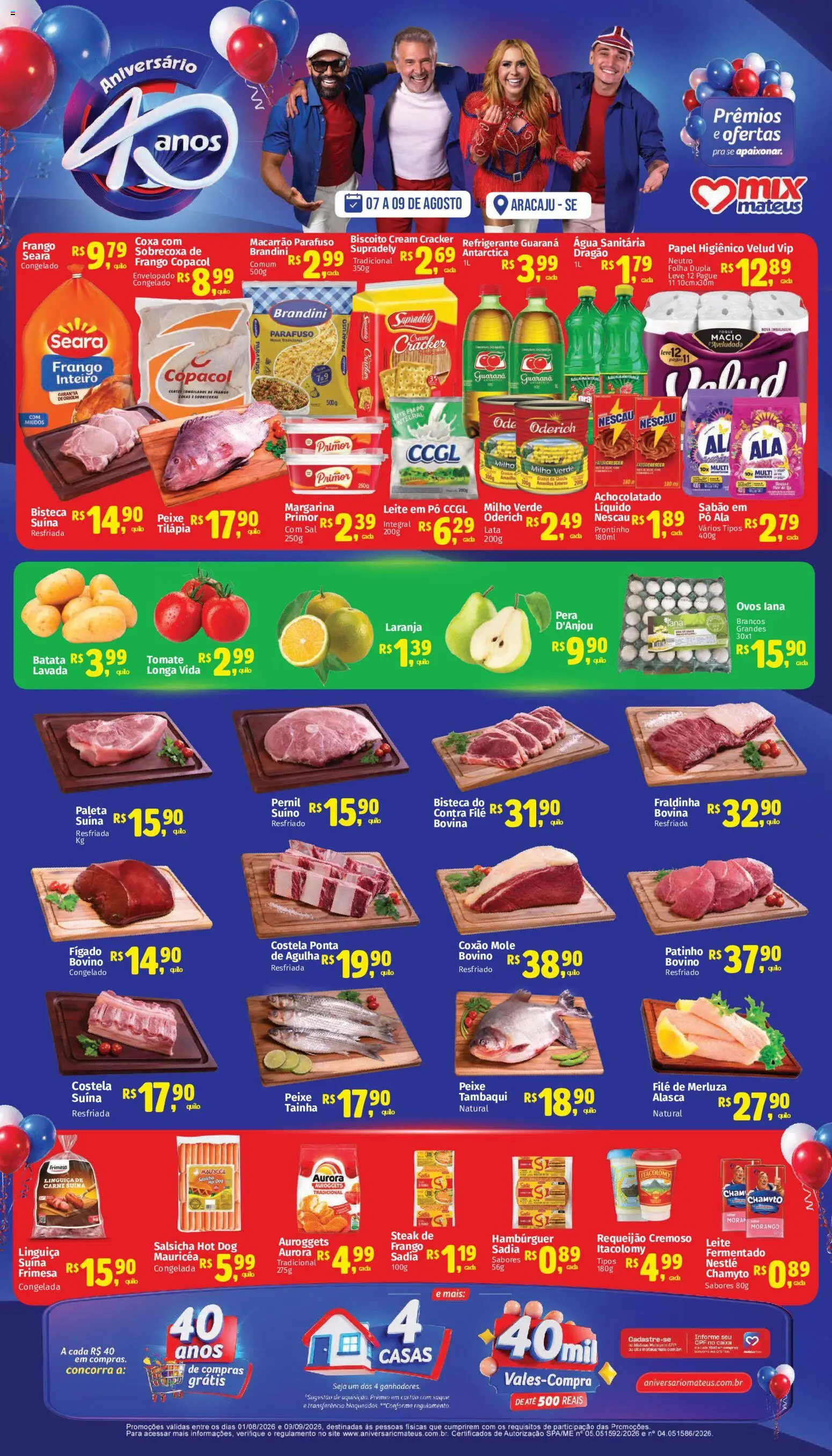 Mateus Folheto - válido de 07/08/2026 | Página: 1 | Produtos: Tomate, Biscoito, Linguiça, Hambúrguer