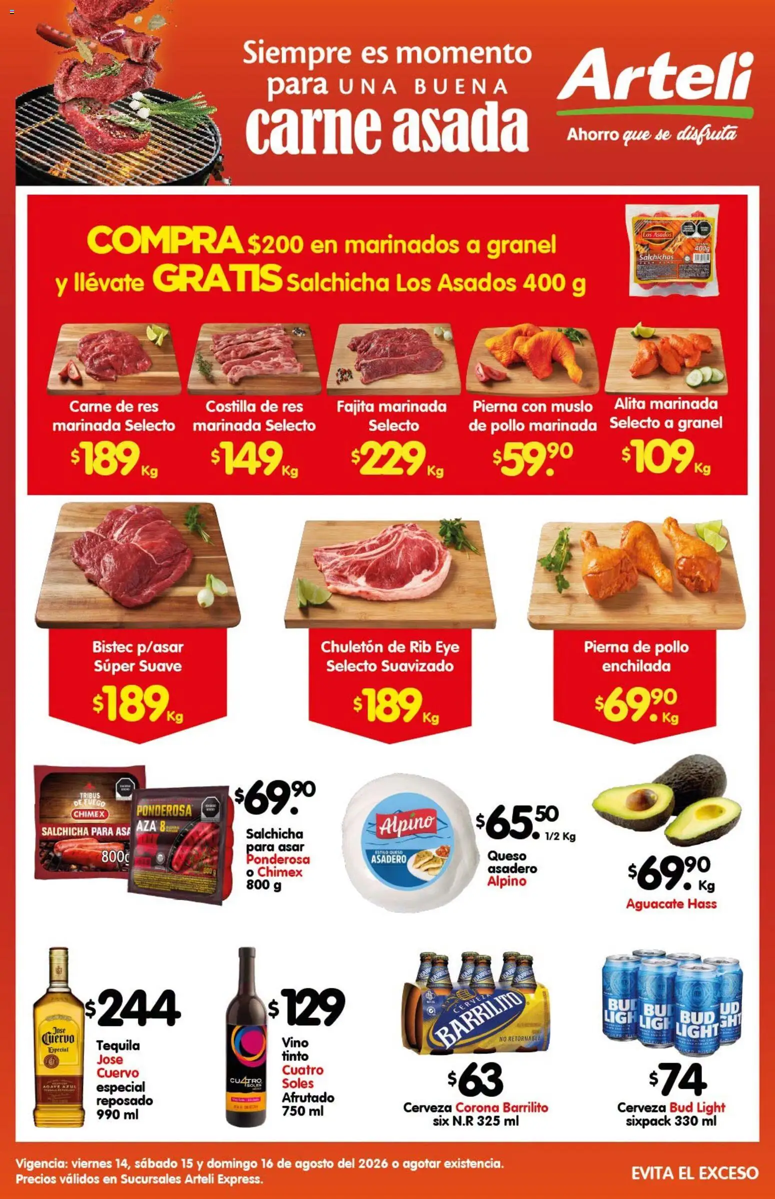 Nuevas ofertas de Arteli válidas en toda la República Mexicana desde el 14/08/2026. ¡Encuentra las mejores ofertas en Arteli folleto Carne Express! | Página: 1 | Productos: Pollo, Salchicha, Queso, Cerveza