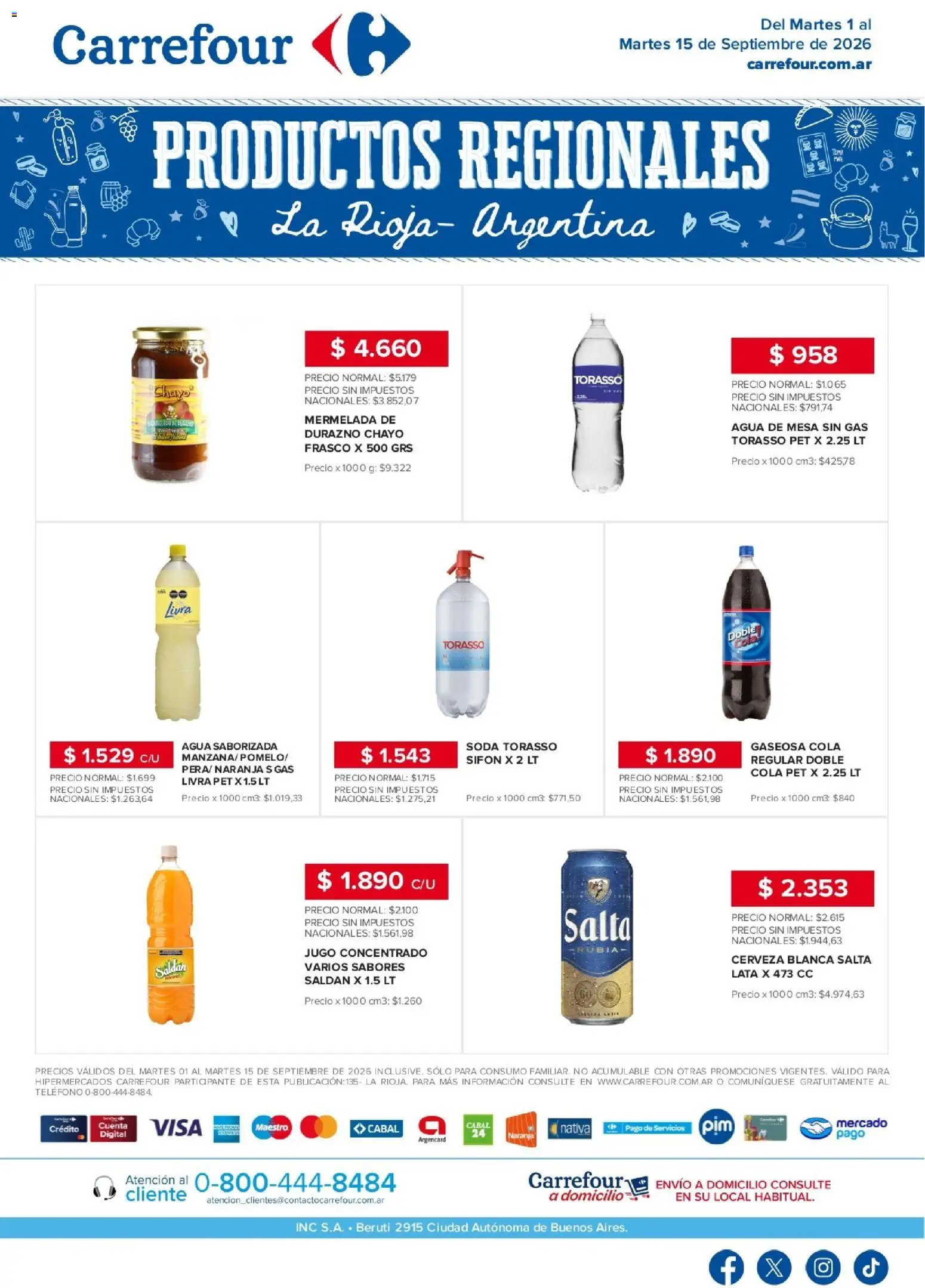 Carrefour - Regionales | La Rioja │ válido desde el 01/09/2026 | Página: 1 | Productos: Soda, Jugo, Cerveza, Mermelada