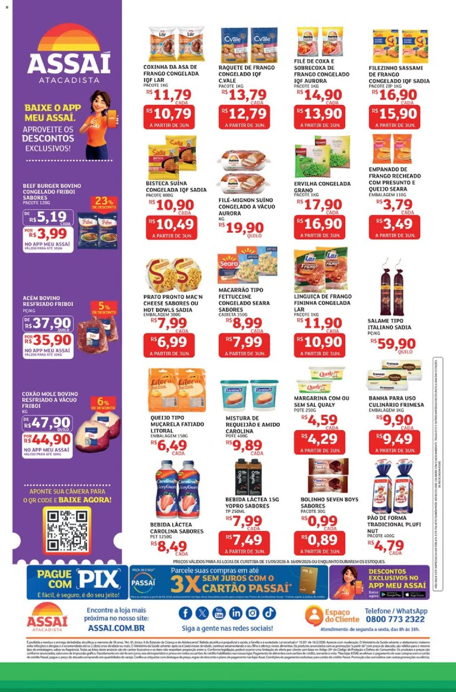 Assaí Atacadista Folheto - válido de 15/09/2026 | Página: 2 | Produtos: Linguiça, Queijo, Presunto, Margarina