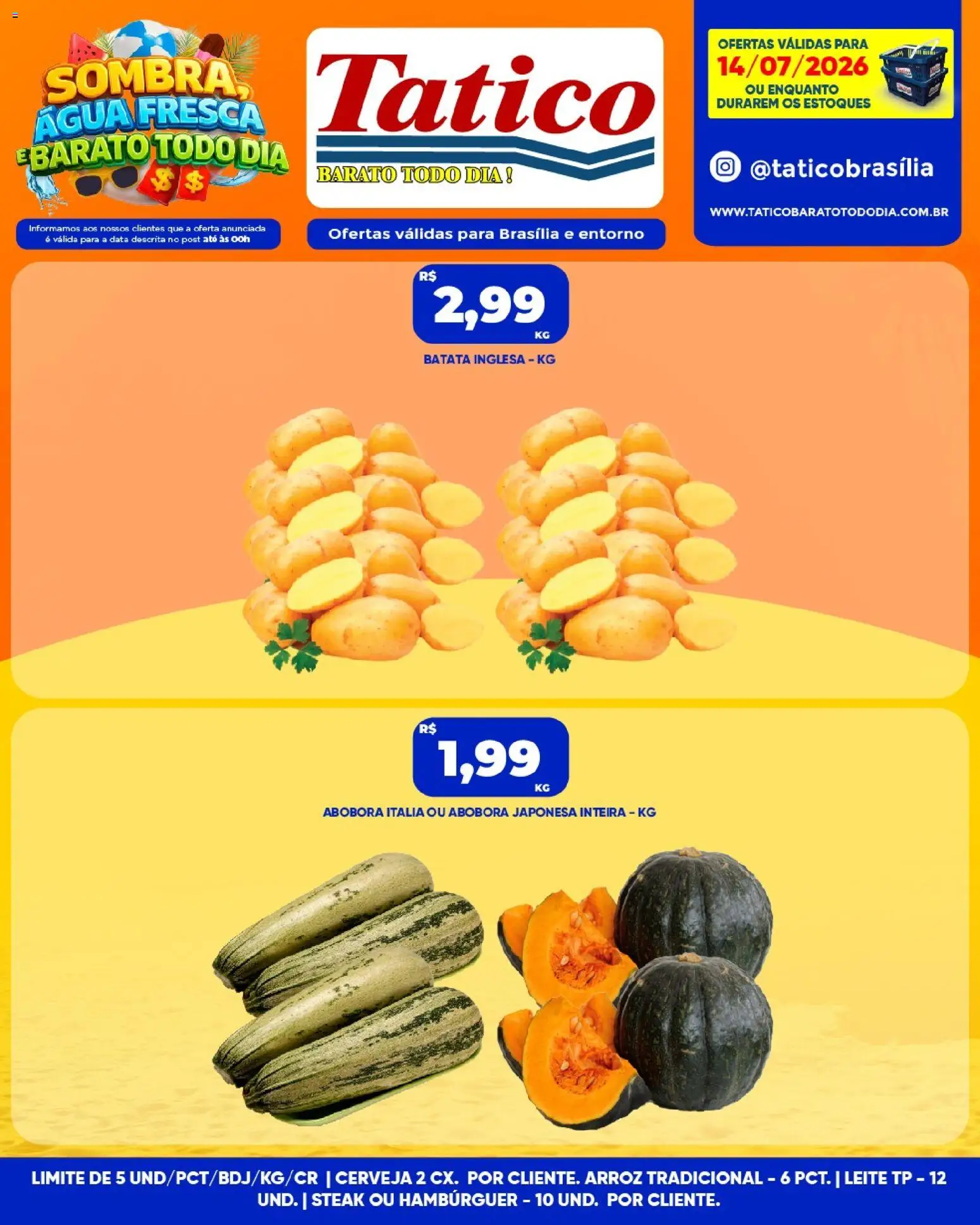 Tatico Folheto - válido de 14/07/2026 | Página: 2 | Produtos: Abóbora, Leite, Cerveja, Hambúrguer