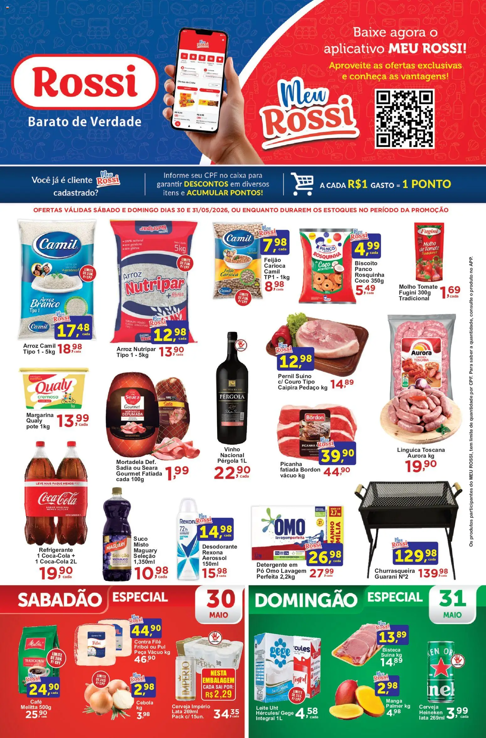 Rossi Supermercados Folheto - válido de 30.05.2026 | Página: 1 | Produtos: Desodorante, Contra filé, Mortadela, Açúcar