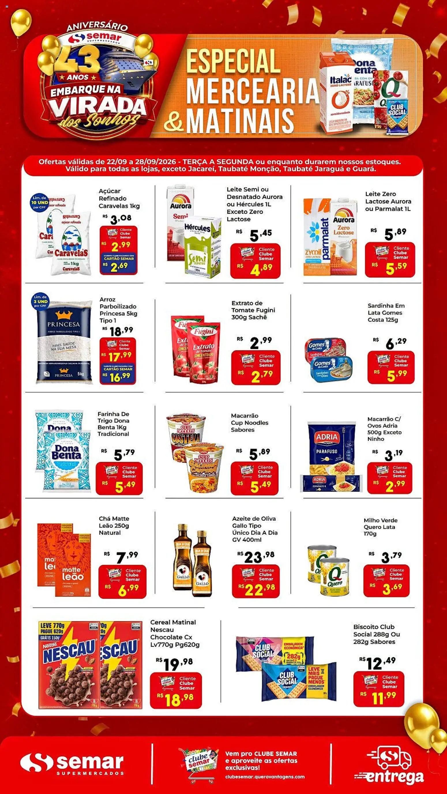 Semar Supermercado Folheto - válido de 22/09/2026 | Página: 2 | Produtos: Espaguete, Açúcar, Azeite de oliva, Milho