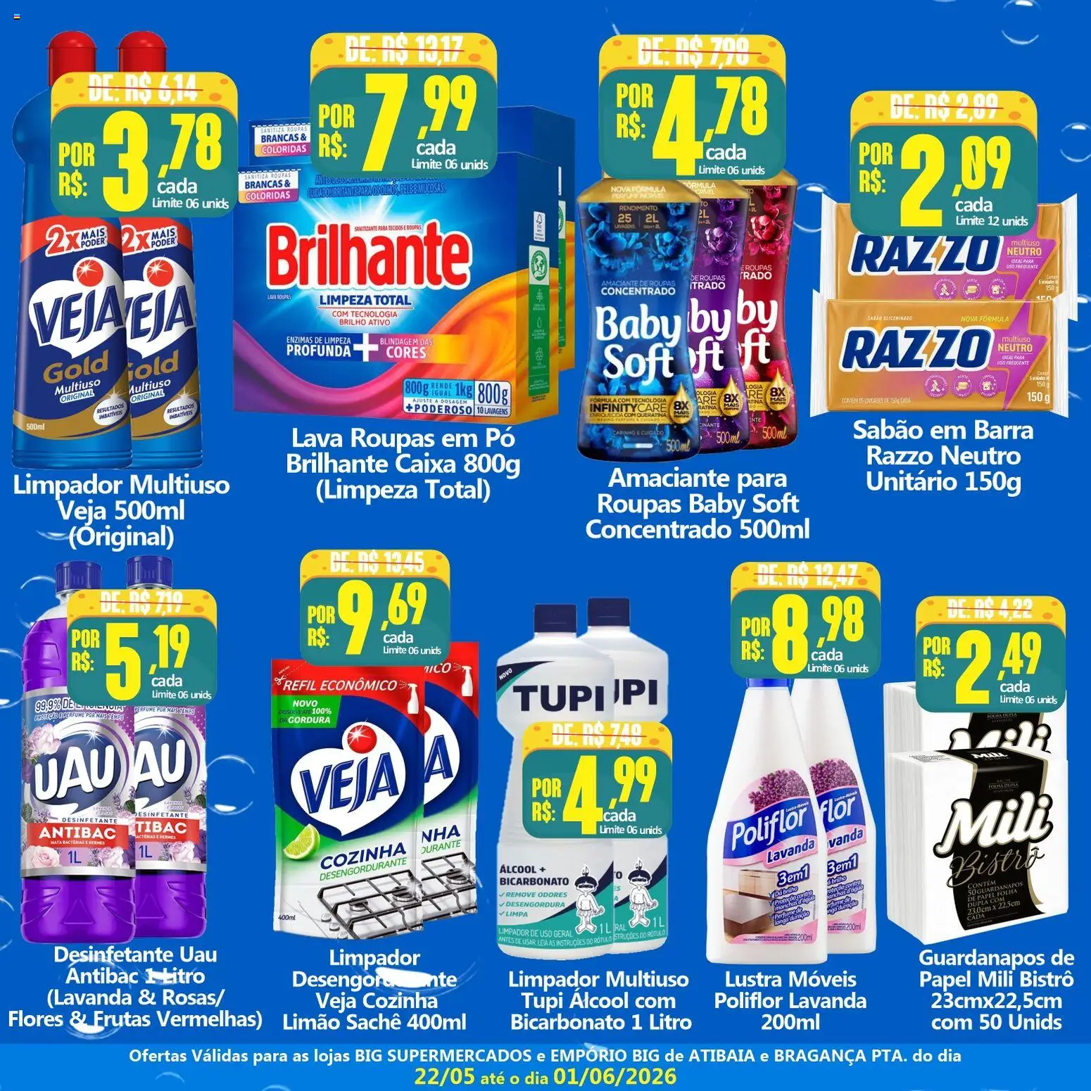 Big Supermercados Folheto - válido de 22.05.2026 | Página: 2 | Produtos: Lustra móveis, Desengordurante, Caixa, Roupas