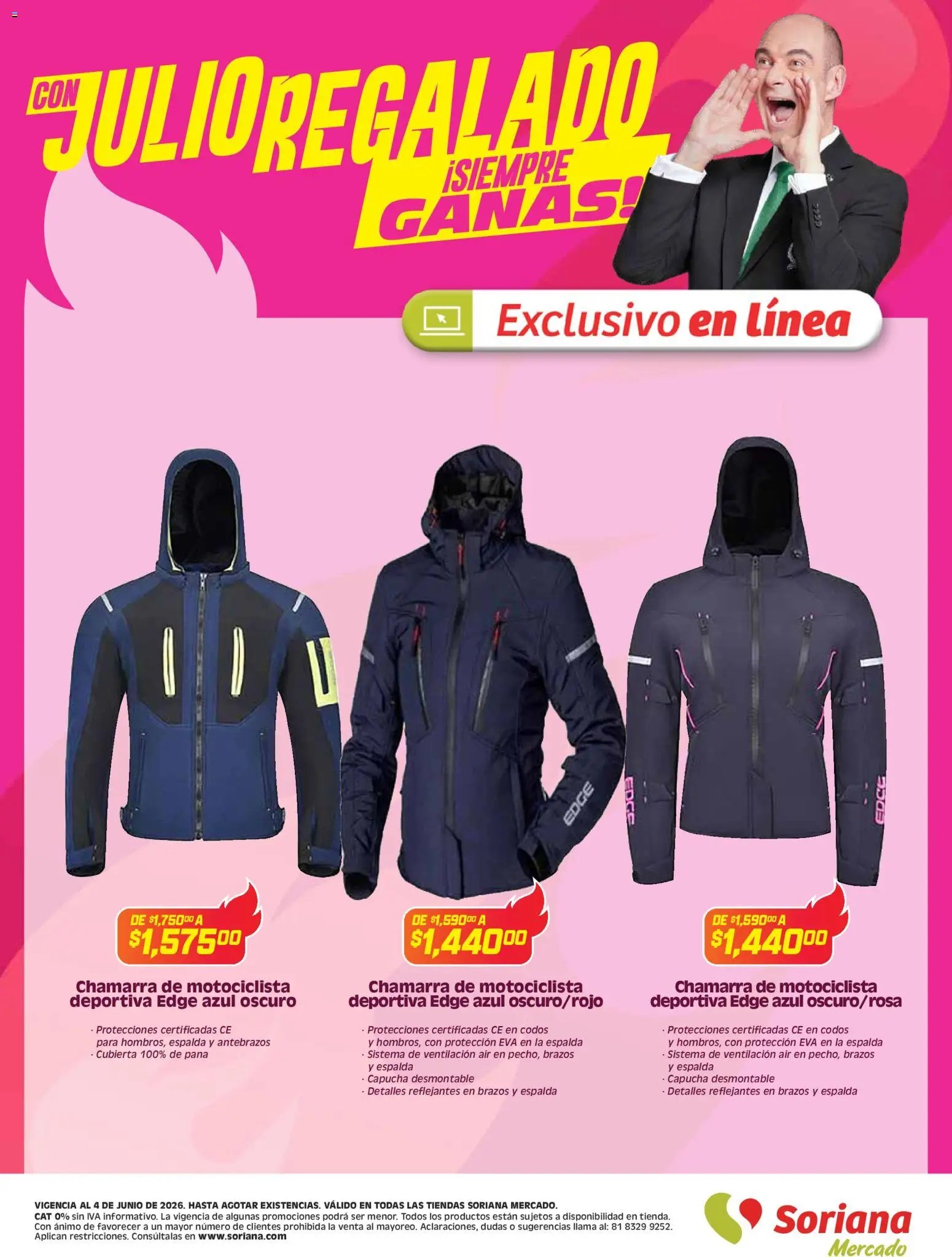 Nuevas ofertas de Soriana válidas en toda la República Mexicana desde el 03.06.2026. ¡Encuentra las mejores ofertas en Soriana Con Julio Regalado siempre ganas Mercado Nacional! | Página: 29 | Productos: Chamarra