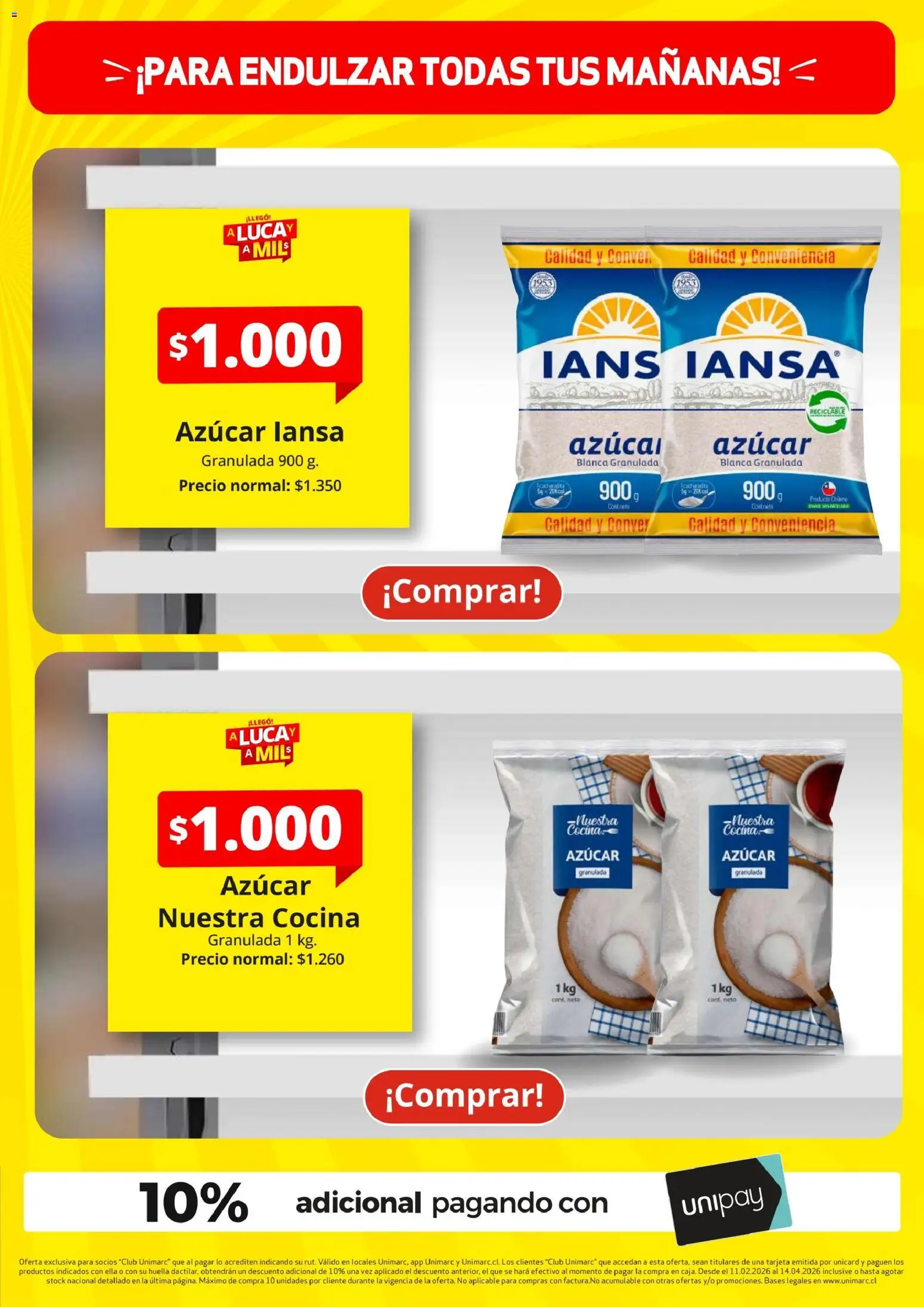Unimarc Ofertas │ válido desde el 11.02.2026 | Página: 11 | Productos: Cocina, Azúcar granulada, Azucar