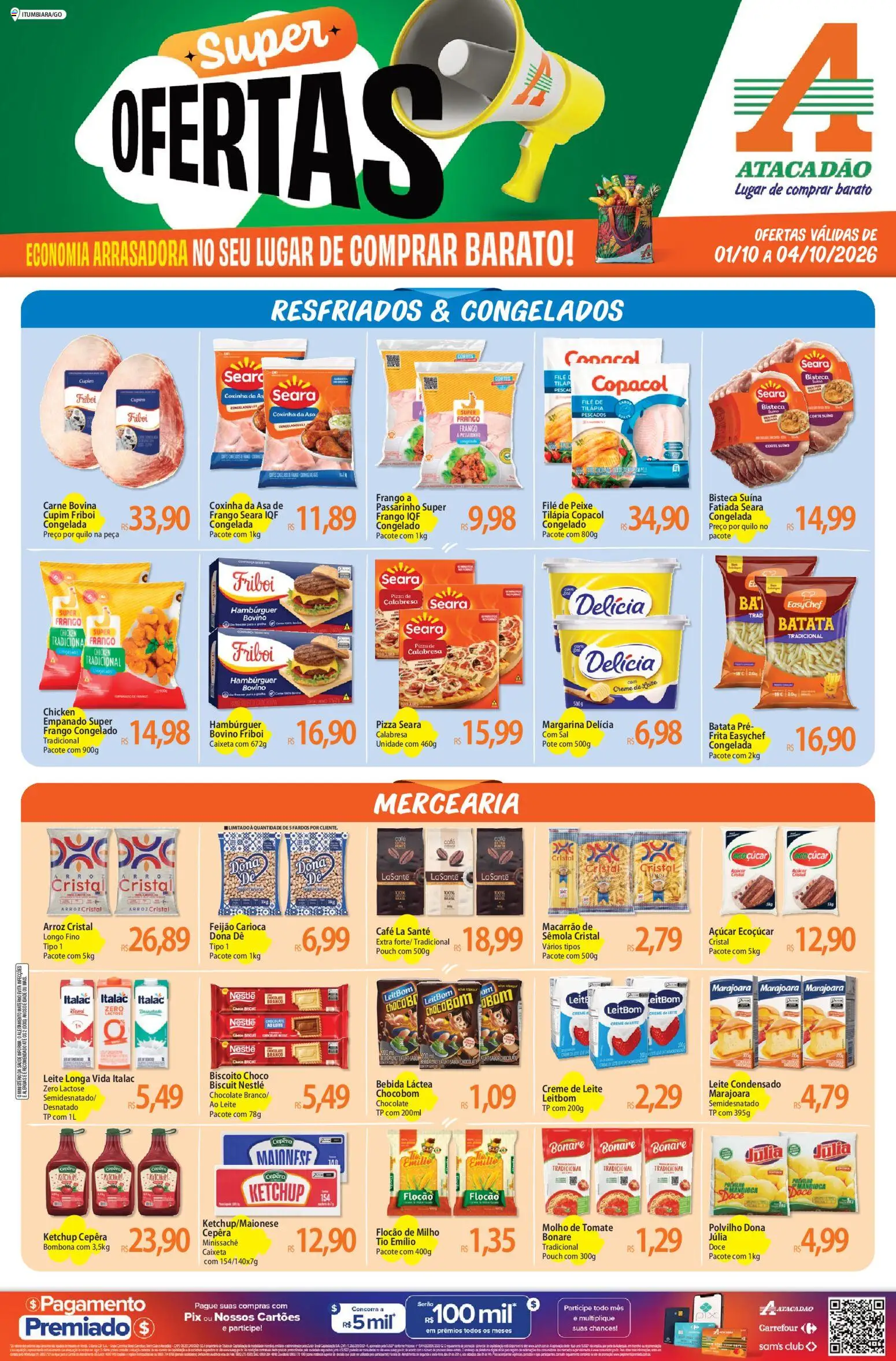 Atacadão Folheto - válido de 01/10/2026 | Página: 1 | Produtos: Carne bovina, Chocolate branco, Hambúrguer, Margarina
