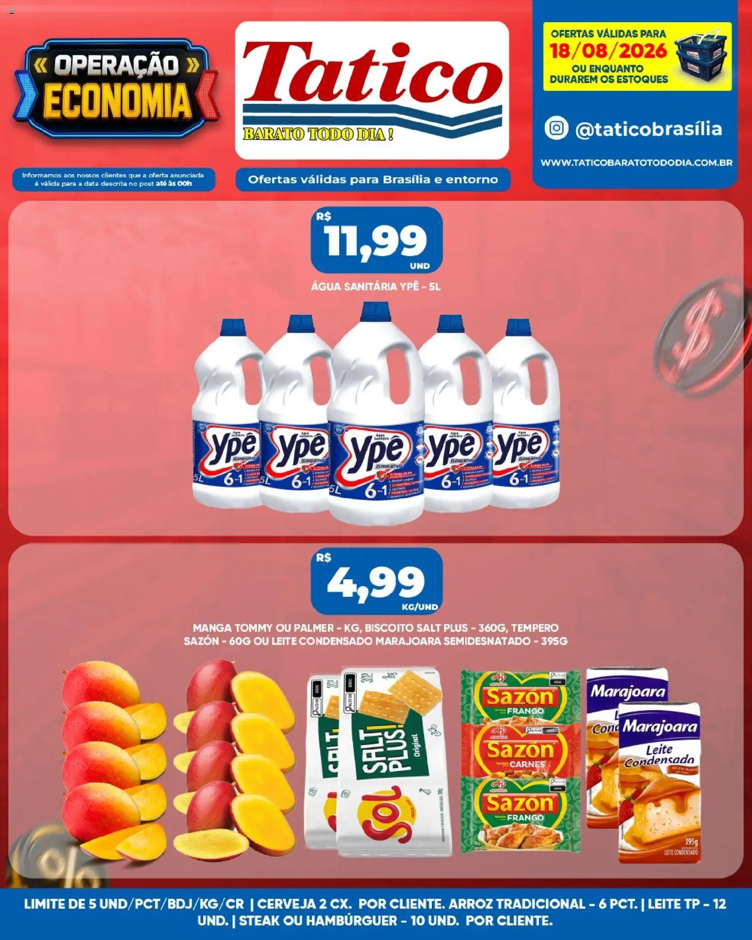 Tatico Folheto - válido de 18/08/2026 | Página: 5 | Produtos: Leite, Hambúrguer, Frango, Leite condensado