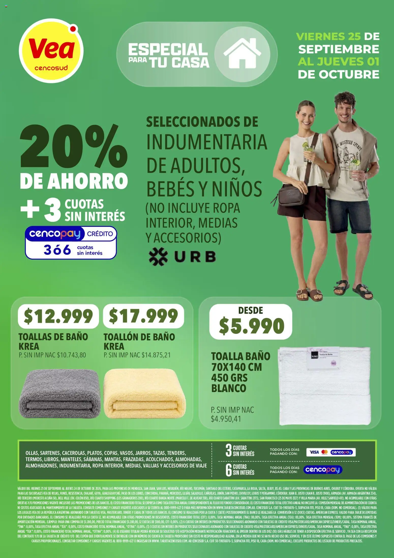 Vea - Especial para tu casa │ válido desde el 25/09/2026 | Página: 9 | Productos: Toalla, Toallas, Ropa, Medias
