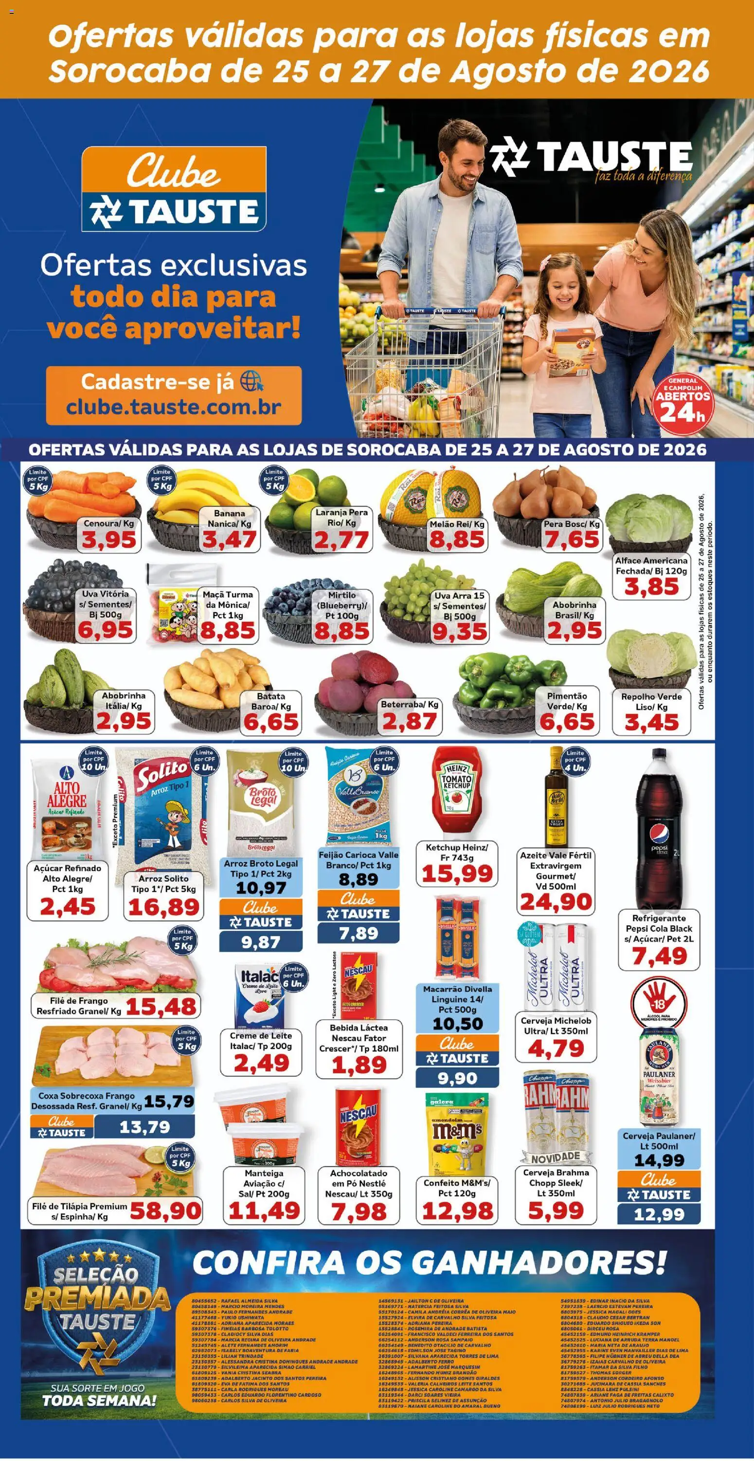 Tauste Folheto - válido de 25/08/2026 | Página: 2 | Produtos: Melão, Cerveja, Macarrão, Creme de leite