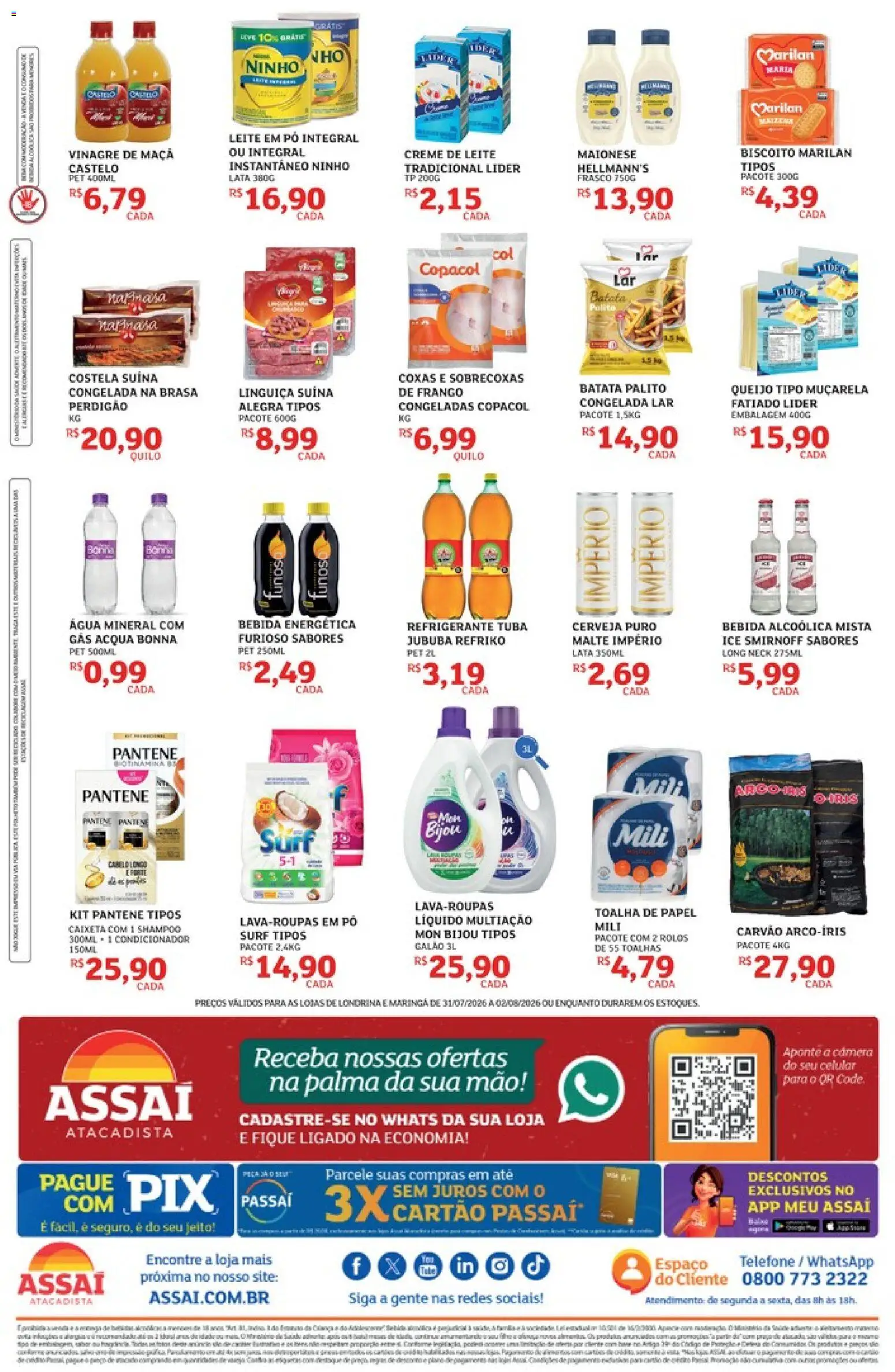 Assaí Atacadista Folheto - válido de 31/07/2026 | Página: 2 | Produtos: Biscoito, Água mineral, Telefone, Frango