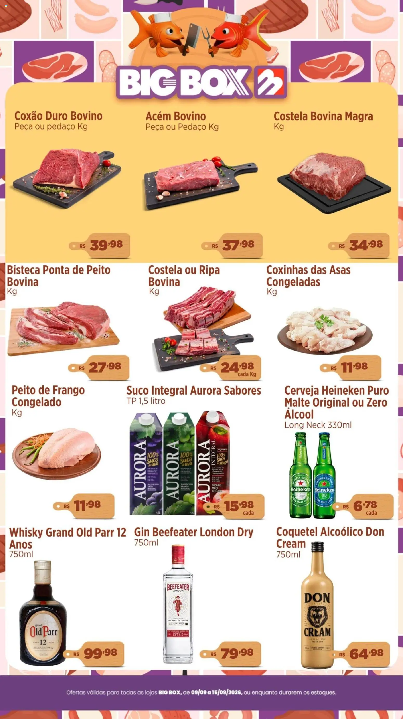 Big Box Folheto - válido de 09/09/2026 | Página: 1 | Produtos: Whisky, Costela bovina, Cerveja, Gin Beefeater
