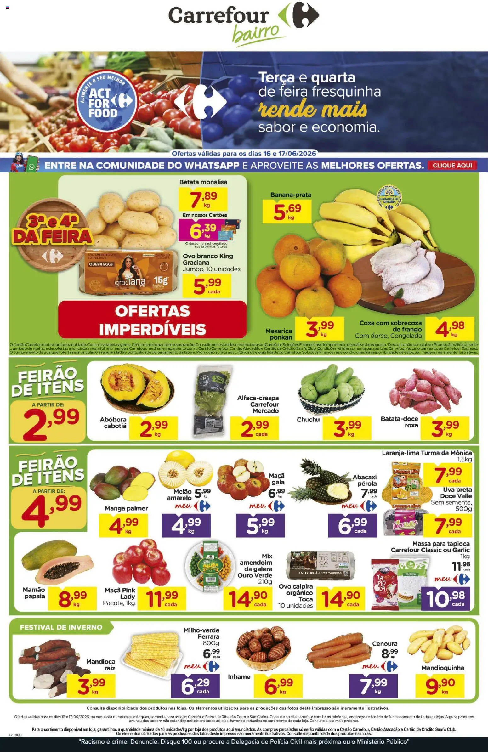 Carrefour Bairro Folheto - válido de 16.06.2026 | Página: 1 | Produtos: Chuchu, Abacaxi, Massa, Mamão