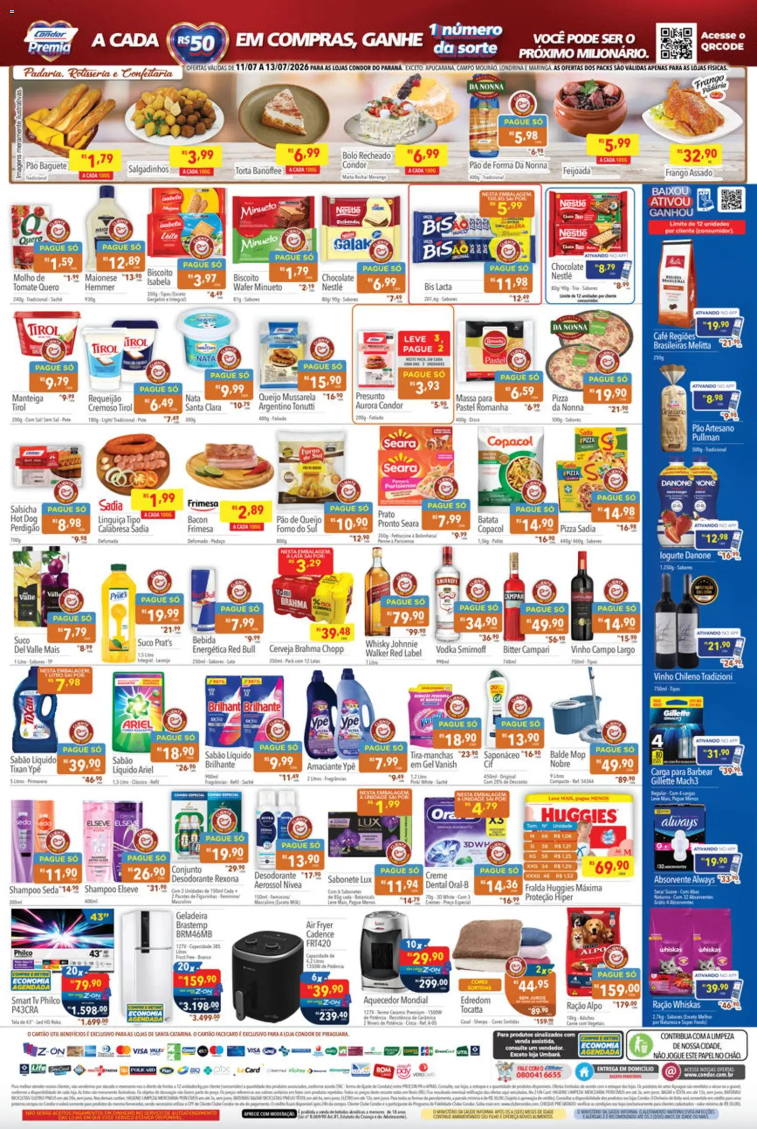Supermercados Condor Folheto - válido de 11/07/2026 | Página: 2 | Produtos: Sabão, Linguiça, Presunto, Maionese