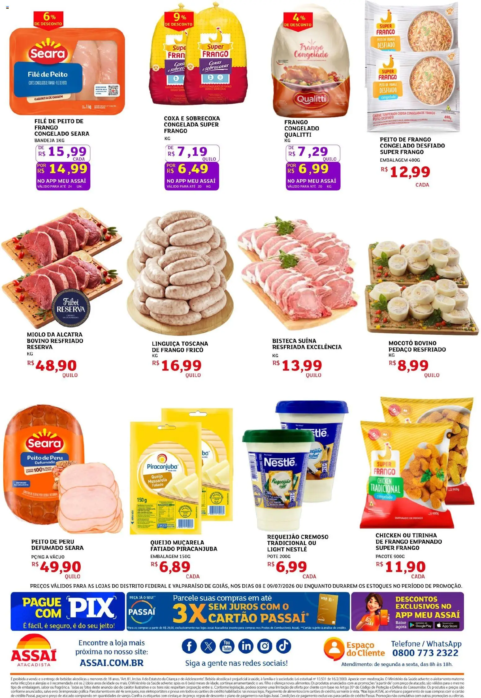 Assaí Atacadista Folheto - válido de 08/07/2026 | Página: 2 | Produtos: Muçarela, Bebida, Requeijão, Mussarela