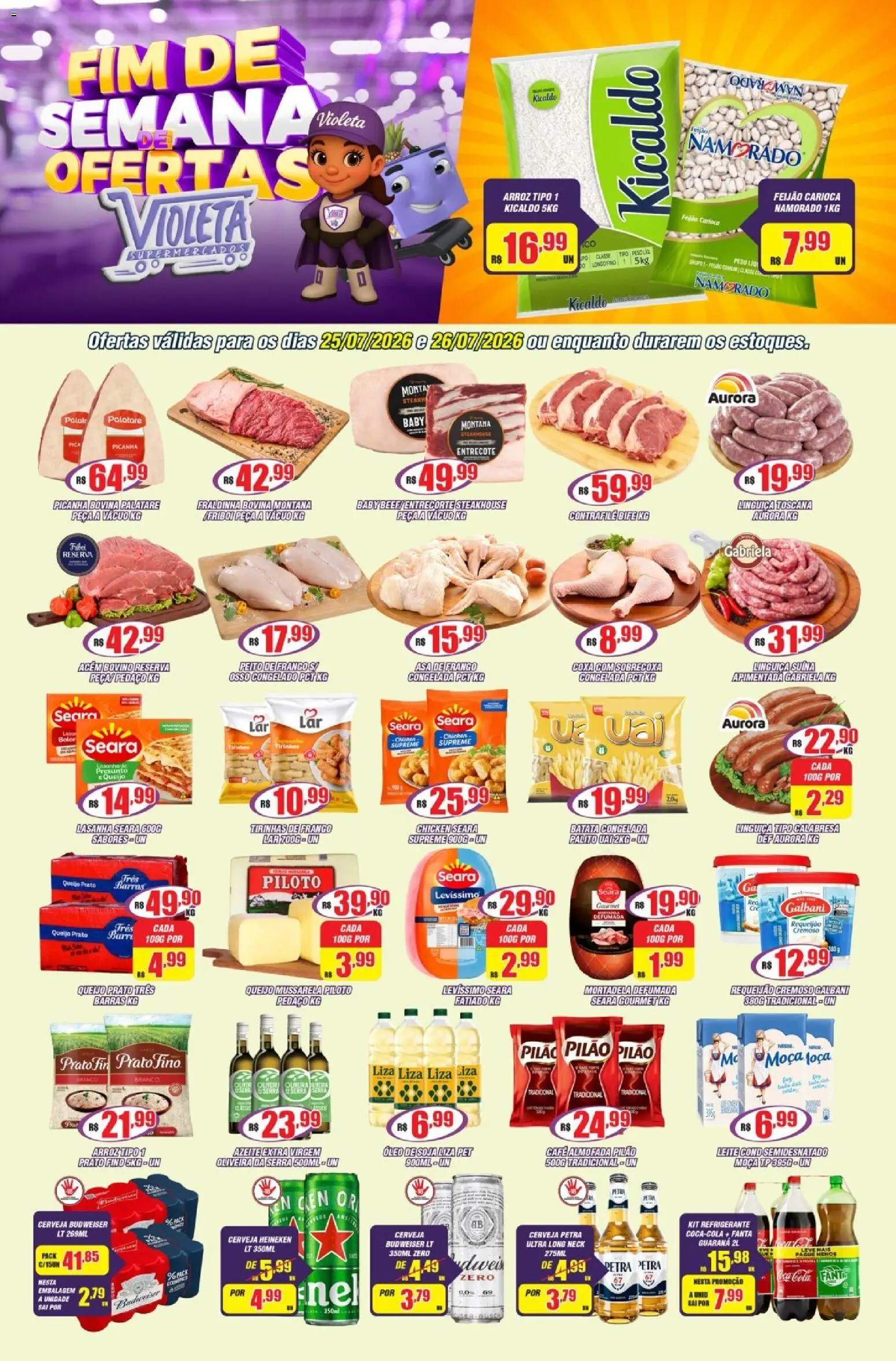 Violeta Supermercados Folheto - válido de 25/07/2026 | Página: 1 | Produtos: Mortadela, Lasanha, Frango, Peito de frango