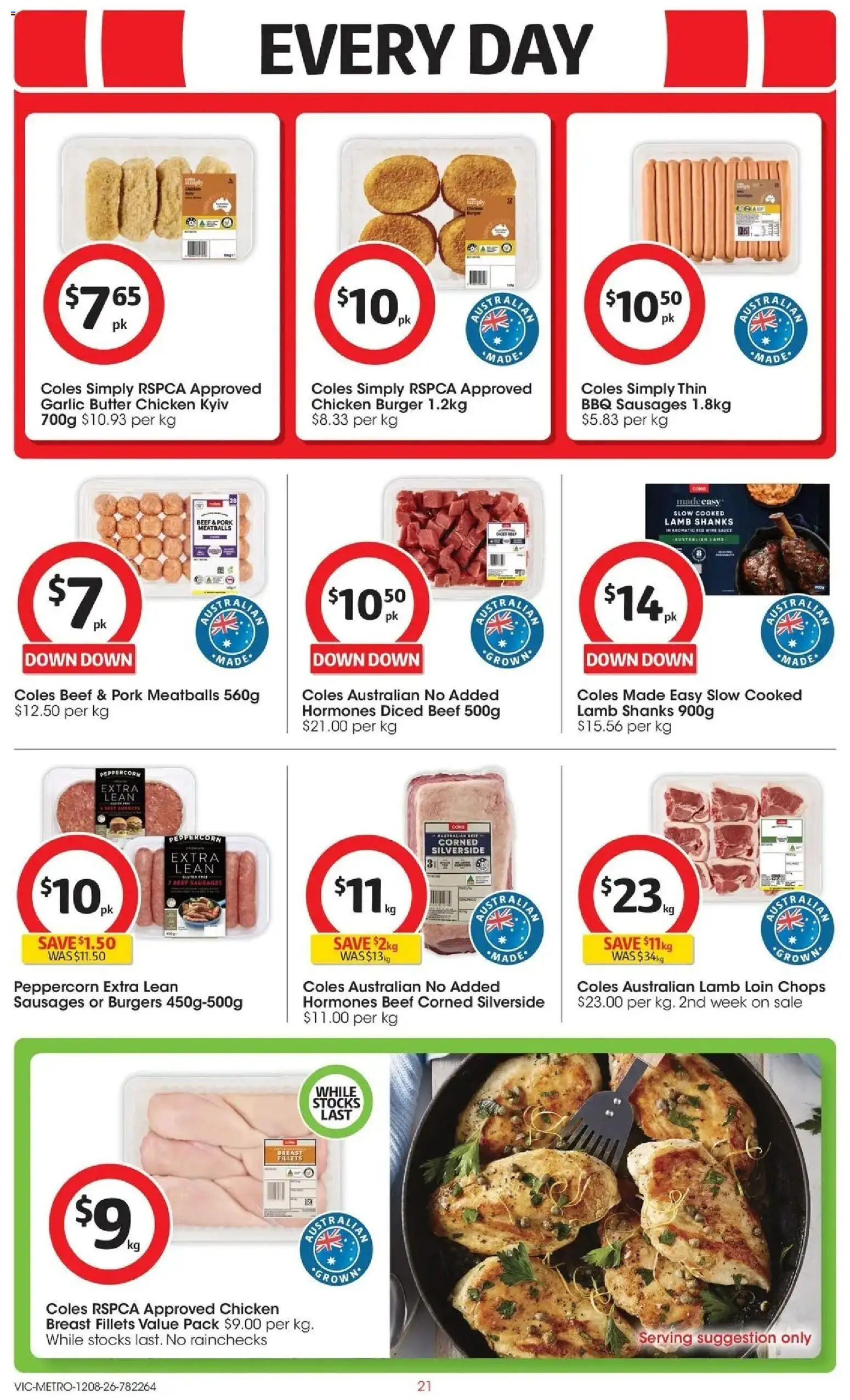 Coles catalogue - valid from 12/08/2026 | Page: 21 | Products: Butter, Chicken, Lamb, Sausages