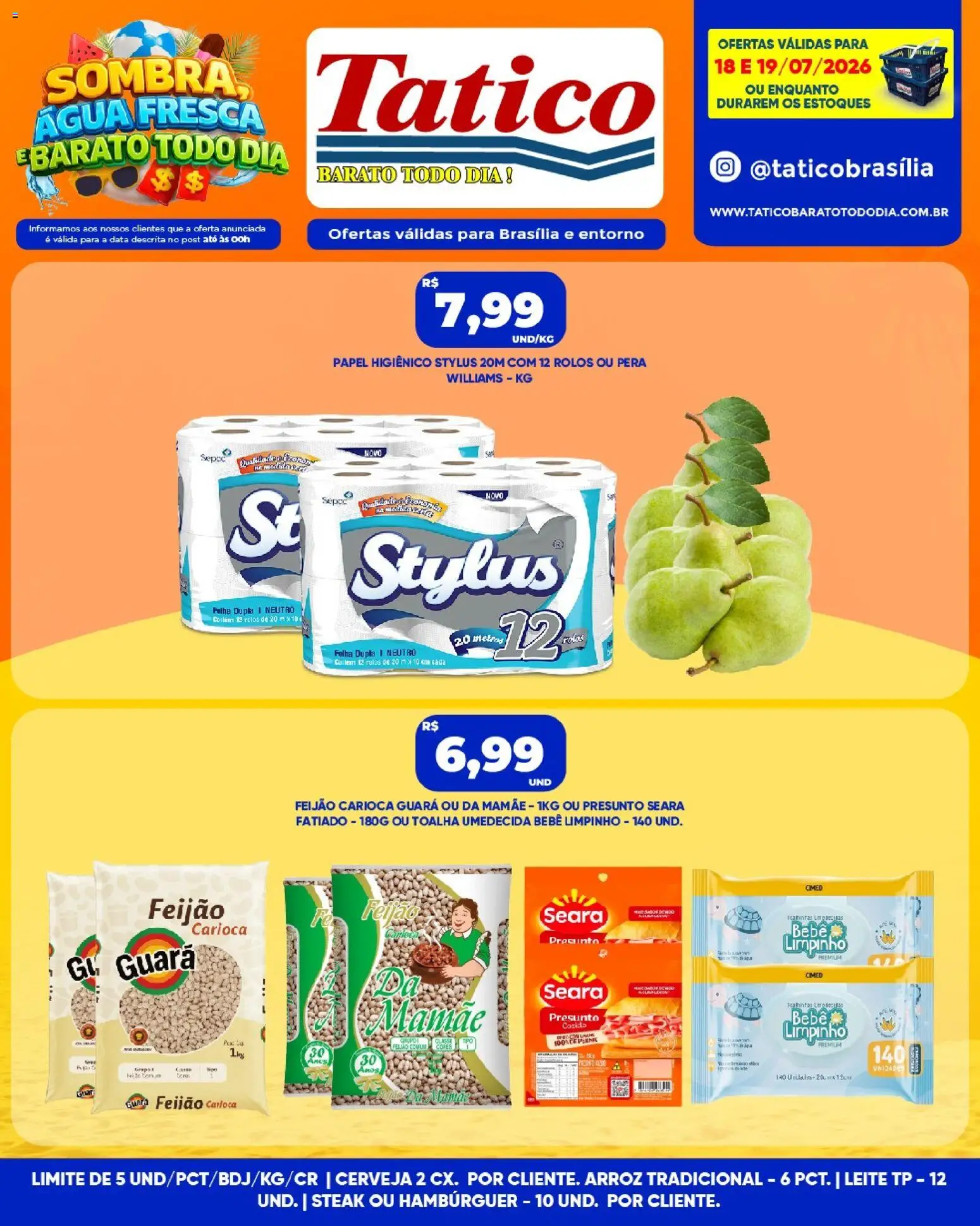 Tatico Folheto - válido de 18/07/2026 | Página: 6 | Produtos: Pera, Feijão, Arroz, Papel higiênico