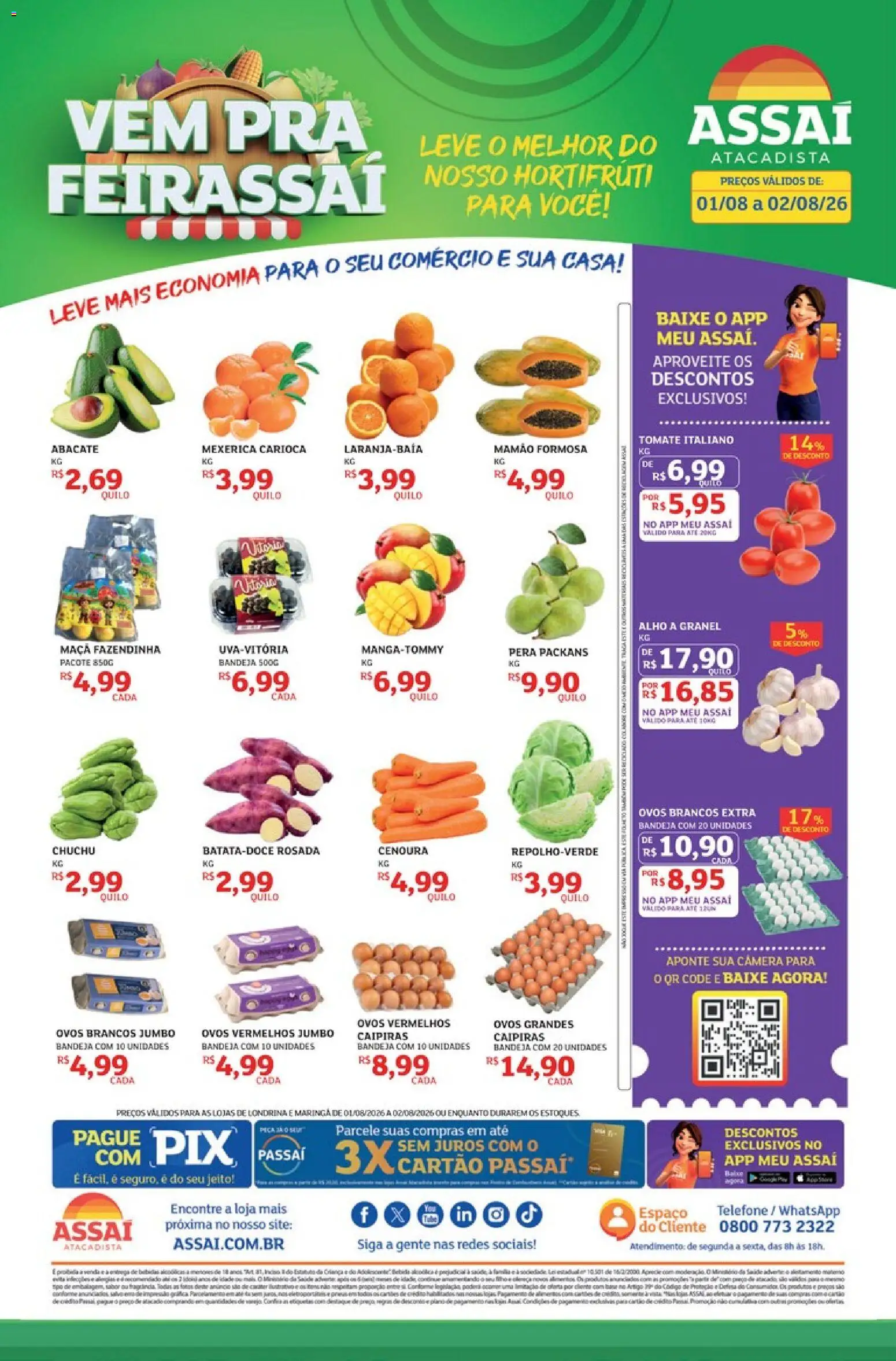 Assaí Atacadista Folheto - válido de 01/08/2026 | Página: 1 | Produtos: Pera, Chuchu, Bandeja, Câmera