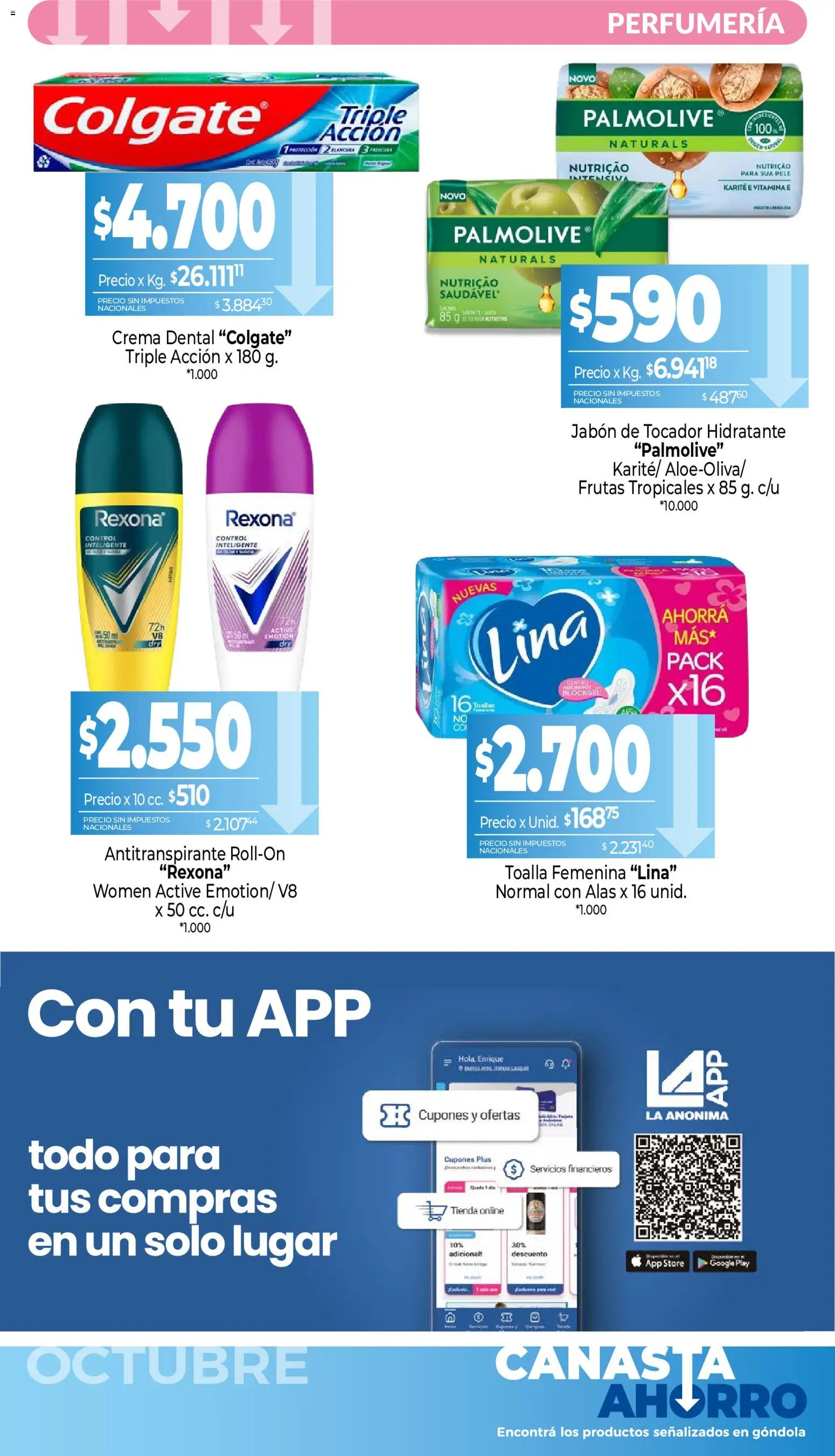 La Anonima - Canasta Ahorro │ válido desde el 01/10/2026 | Página: 13 | Productos: Toalla, Antitranspirante, Crema, Canasta