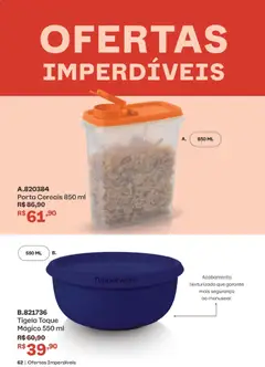 Tupperware catálogo Vitrine 08 - Pré-Visualização do folheto da loja Tupperware, válido de 01/08/2026 | Página: 62 | Produtos: Porta, Cereais, Tigela