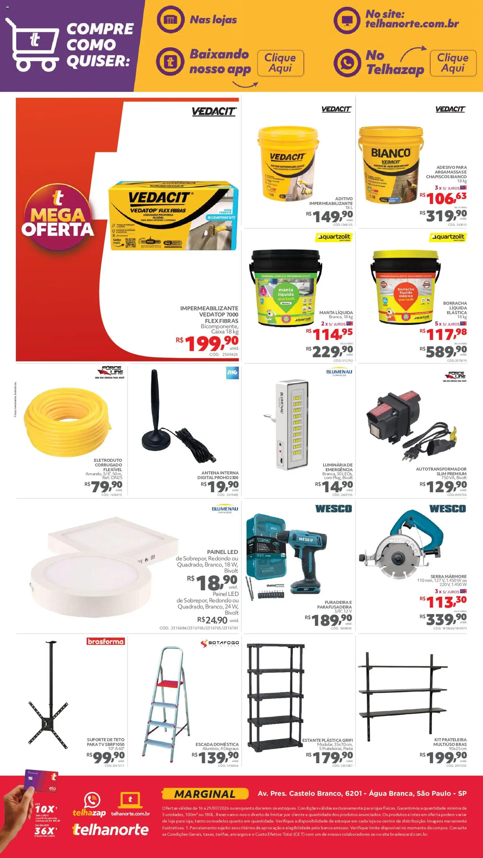 Telhanorte Folheto - válido de 16/07/2026 | Página: 5 | Produtos: Argamassa, Borracha, Caixa, Escada