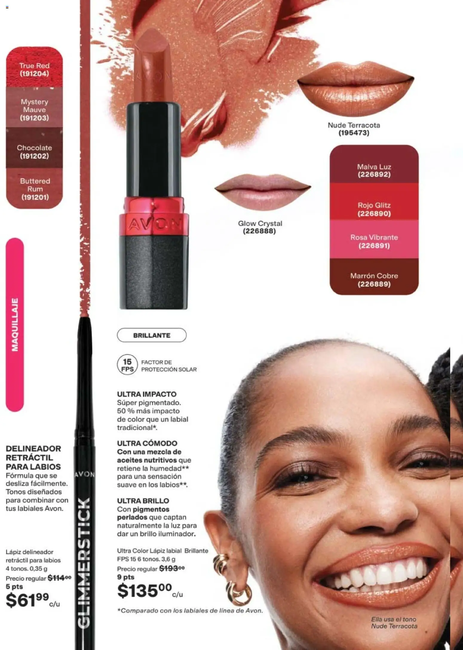Nuevas ofertas de AVON válidas en toda la República Mexicana desde el 24.04.2026. ¡Encuentra las mejores ofertas en AVON campaña 7 2026! | Página: 44 | Productos: Brillo, Maquillaje, Delineador, Lápiz labial